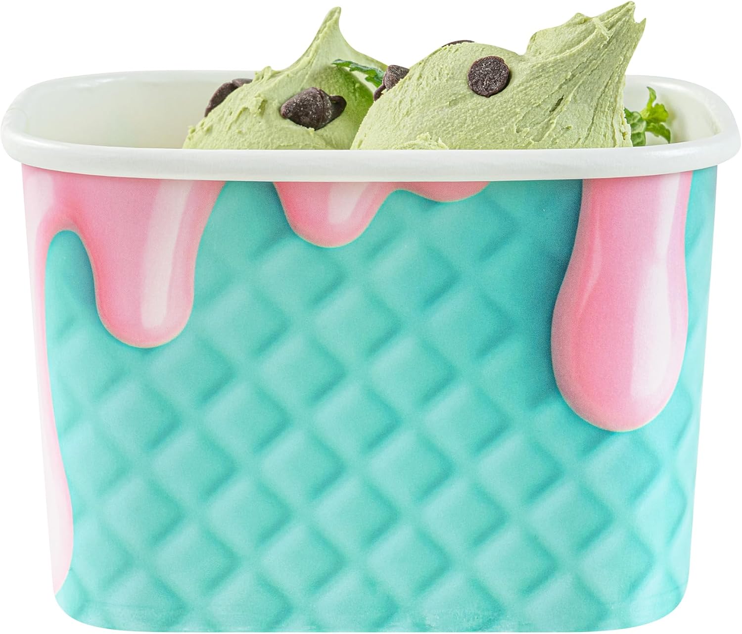 Restaurantware Paper Cups 200 Count 12 Ounce Square Disposable Ice Cream Containers, Leak-Resistant Paper Dessert To Go Cups, Hot And Cold Food, Durable Bubblegum Splash Design, Lids Sold Separately