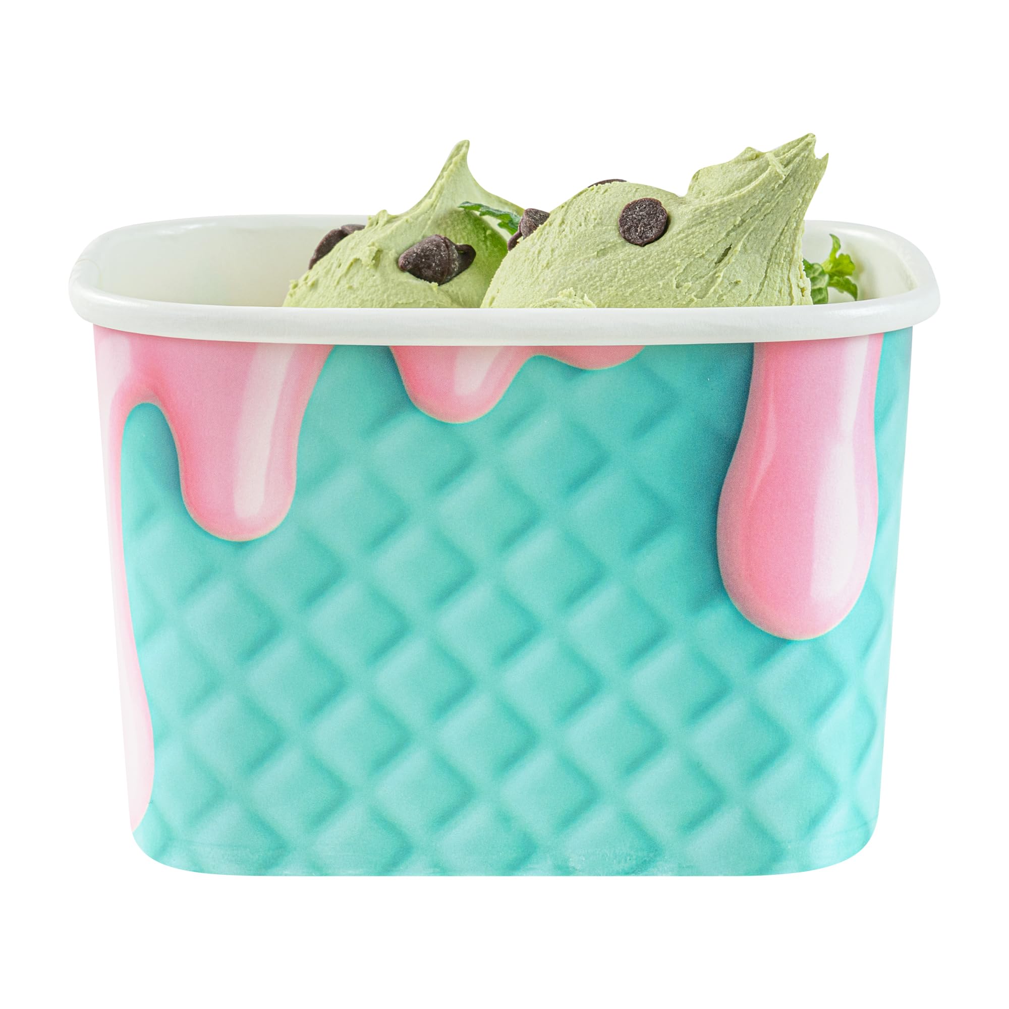 Restaurantware Paper Cups 200 Count 12 Ounce Square Disposable Ice Cream Containers, Leak-Resistant Paper Dessert To Go Cups, Hot And Cold Food, Durable Bubblegum Splash Design, Lids Sold Separately