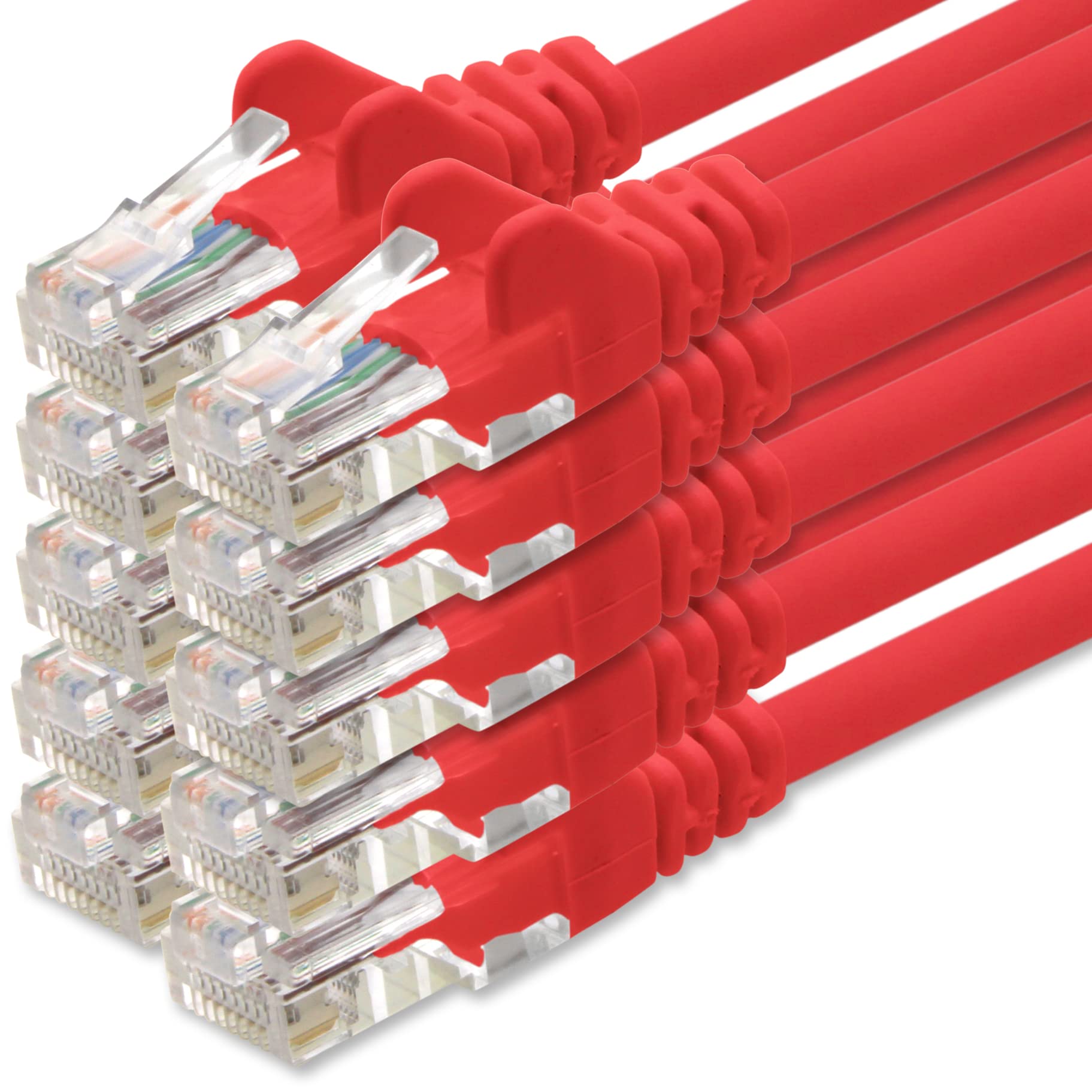 1aTTack.de Netzwerkkabel Cat.6 - rot - 10x - 5m - (Set) - CAT6 Ethernet Kabel Lankabel 1000 Mbits Patchkabel