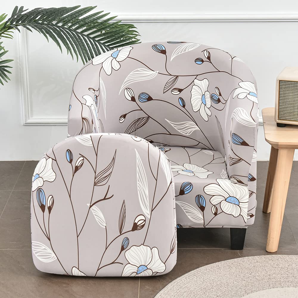 FANSU Copripoltrona Chesterfield Elasticizzato 1 Posto, Fiore Copridivano Club, Fodere Coprisedia da Cocktail Tub Chair per Bar Soggiorno Camera da Letto Reception (Fiore Grigio