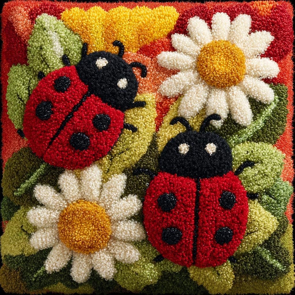 Henypt Latch Hook Kits-D Diy Latch Hook Cushions Kits, Flowers And Ladybugs