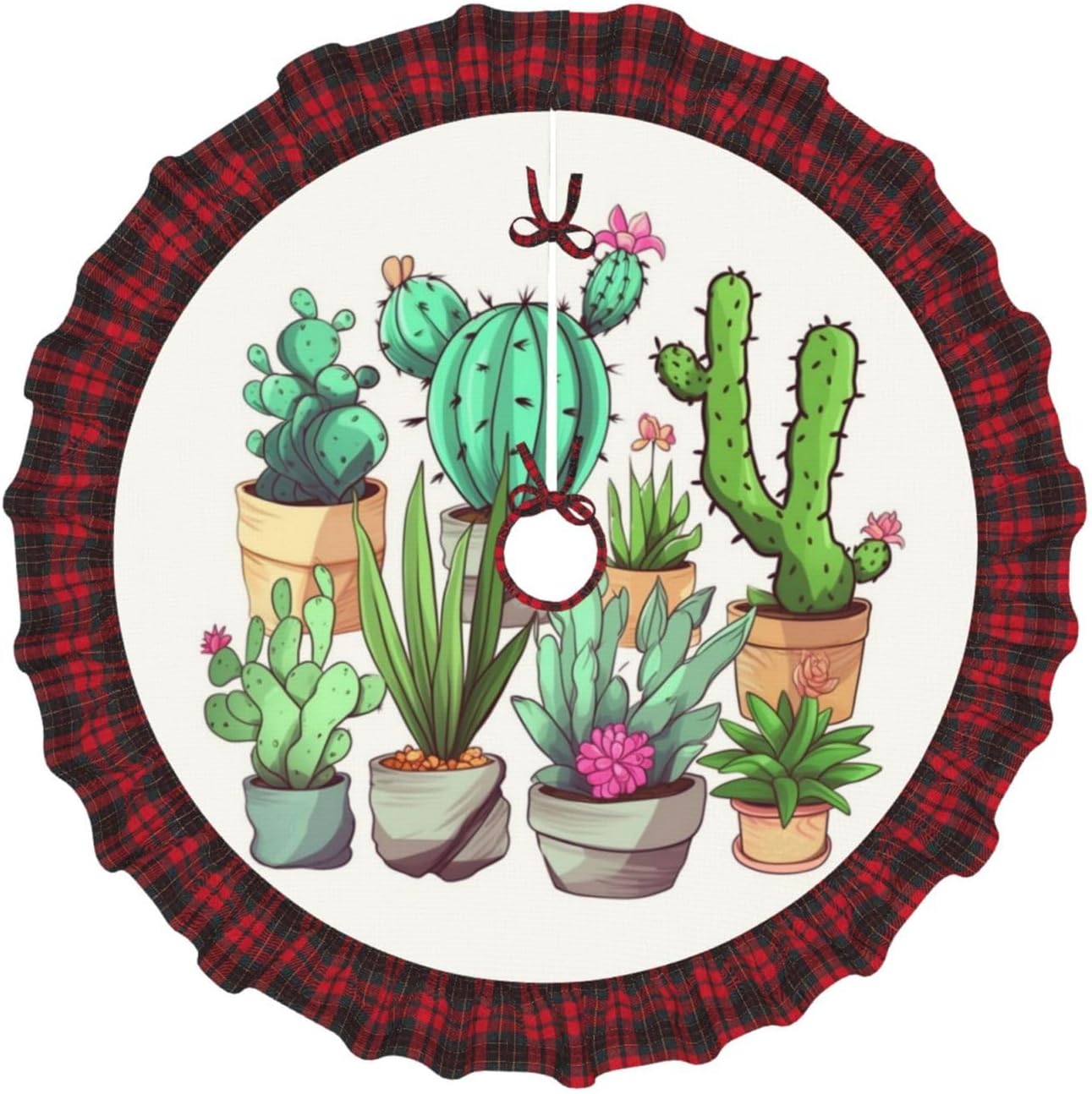 Beautiful Printed Christmas Tree Skirt with Succulents Lattice Tree