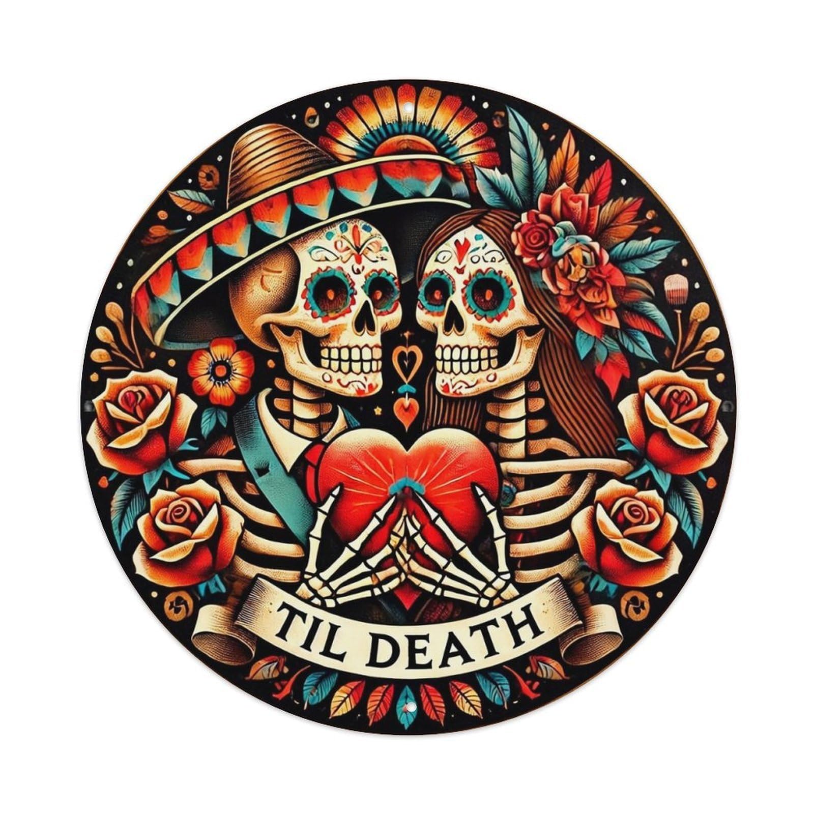 Day Of The Dead Art_3 Vintage Round Tin Sign Retro Metal Wall Decor Metal Poster, Home Bar Garage Cafe Wall Art Decoration 8x8Inches