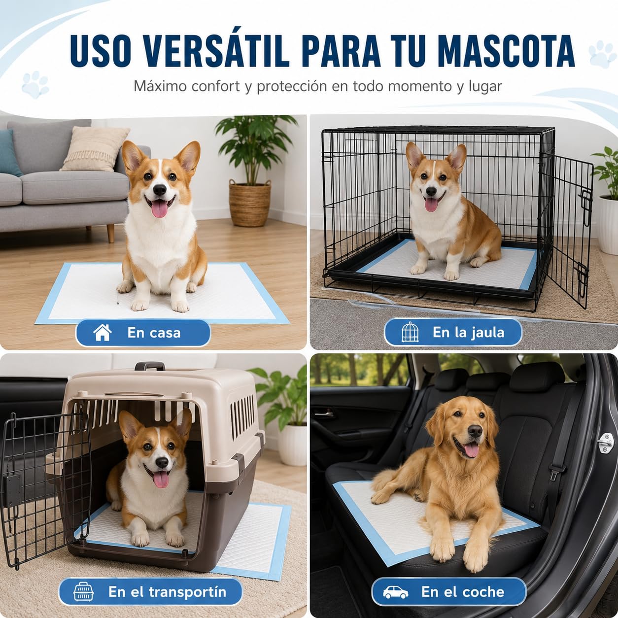 BESCH Empapadores para Perros de Alta Absorción con Base Adhesiva – Almohadillas Higiénicas para Cachorros y Adultos, Control de Olores, Antideslizantes, Entrenamiento Fácil (60x90cm, 200 Unidades)