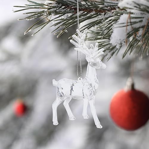 Miniatura 5 de Figuras de reno de cristal, 2 piezas, adornos acrílicos de renos de Navidad, estatuas de ciervo transparentes para centro de mesa, decoración del