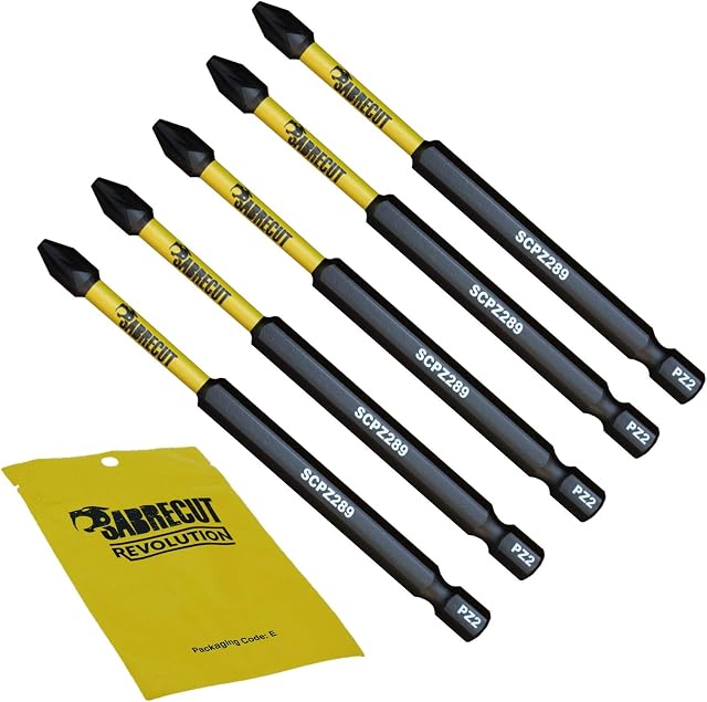 5 x SabreCut SCPZ289_5 89mm PZ2 Magnetic Impact Screwdriver Driver Bits Set Pozi Pozidrive Heavy Duty Compatible with Dewalt Milwaukee Bosch Makita and More
