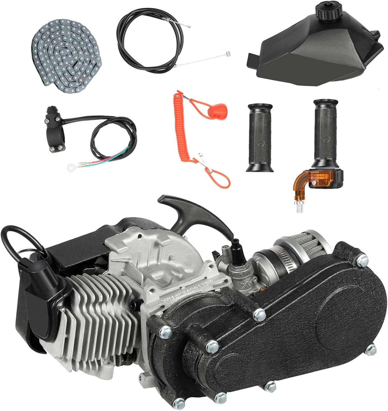 49CC 2 Stroke Engine Motor Kit, Gas Powerd Pull Start Engine Motor Mini Bike Engine Single Cylinder Air Cooled Engine for Pocket Mini Pit Bike Beach Bike ATV Scooter