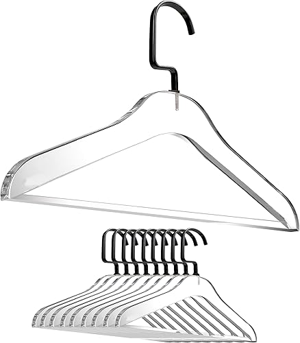 Designstyles Perchas de acrílico transparente  Paquete de 10 elegantes y resistentes organizador de armario con ganchos de acero cromado dorado