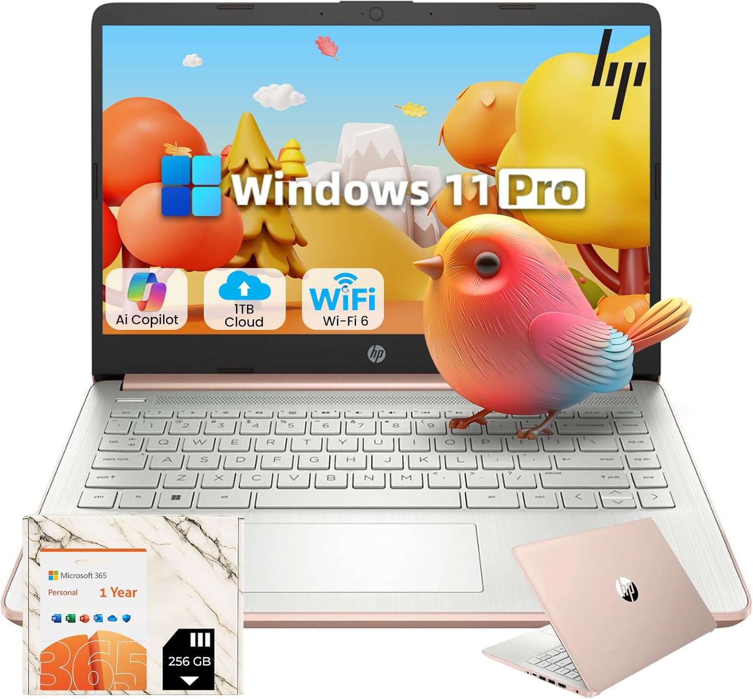 HP Student Laptop Everyday Notebook – Back to School – Win 11 Pro & AI-Powered 1-Y Office 365, 14″ Anti-Glare Display, 1 TB Cloud Storage, Wi-Fi 6, Intel Quad-Core, 16G RAM, 128G UFS, w/256G SD Card