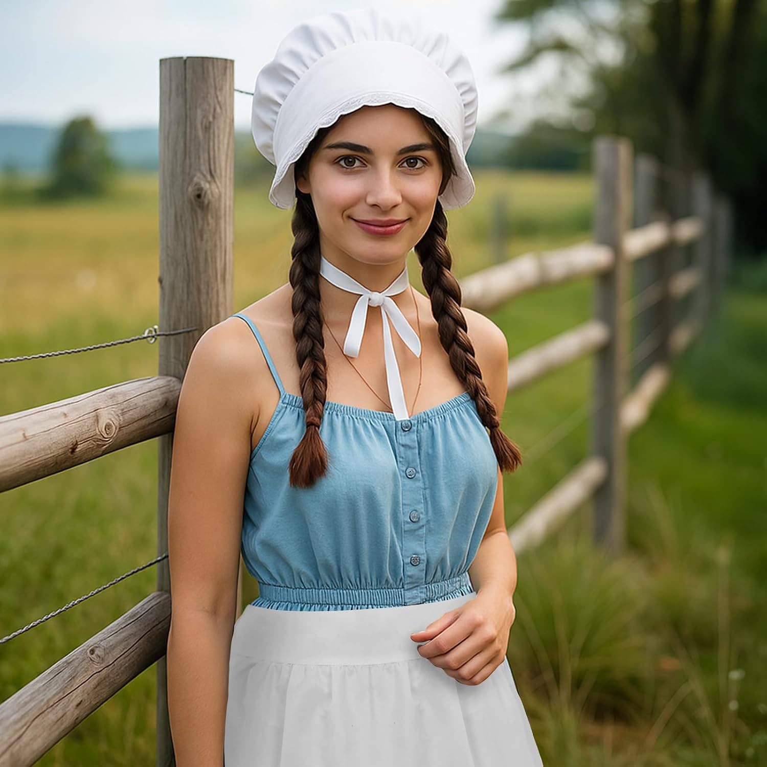 Tucnoeu Victorian Costume Women Colonial Costume Set: White Bonnet, Maid Apron, Shawl - Perfect for Historical Cosplay