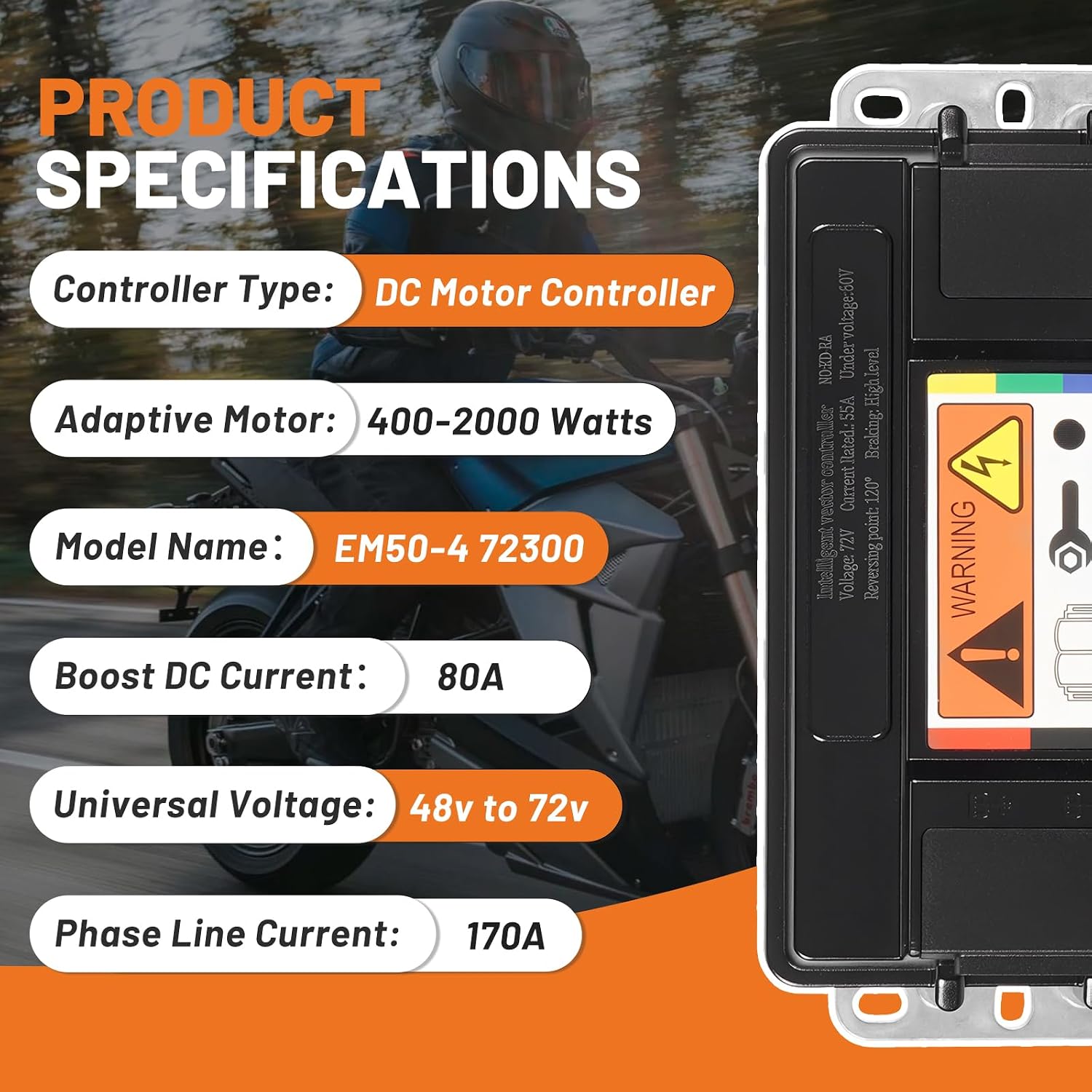 Universal 48V-72V E-Bike Programmable Controller Fit for Electric Dirt Bike Scooter Motorcycle Motor Control Box 170A Programmable Sine Wave Control Module for VOTOL EM50-4, 72300