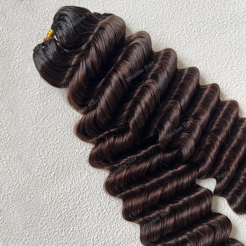 Ombre T1B/4 Deep Wave Feather Crochet Human Hair Extensions Brazilian Virgin Hair Miracle Knots Boho Braids Hair Pre Looped Curly Braiding Hair Bundles for Black Women Meadow Hair 14inch 120g