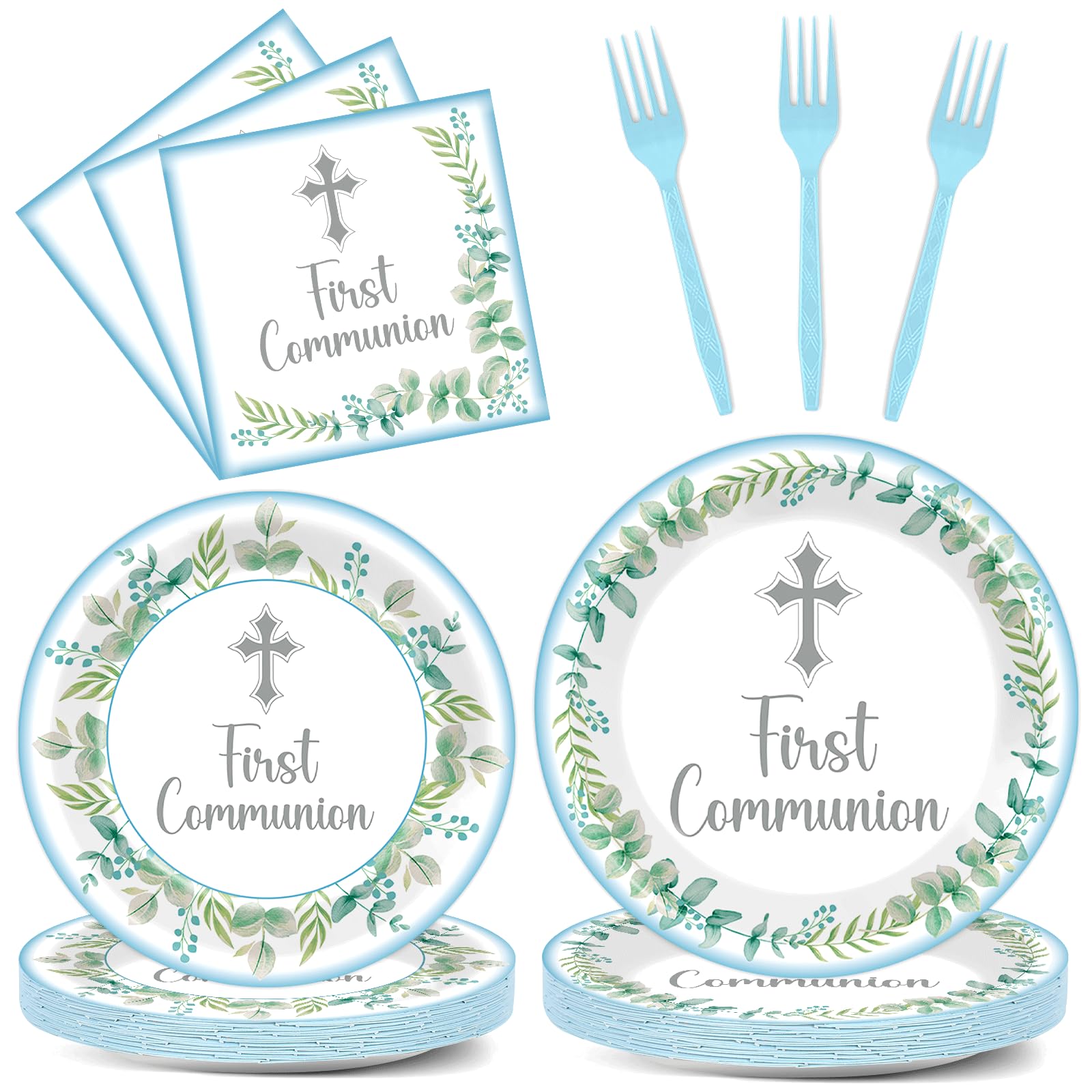 Snapklik.com : 96Pcs First Communion Blue Party Plates And Napkins God ...
