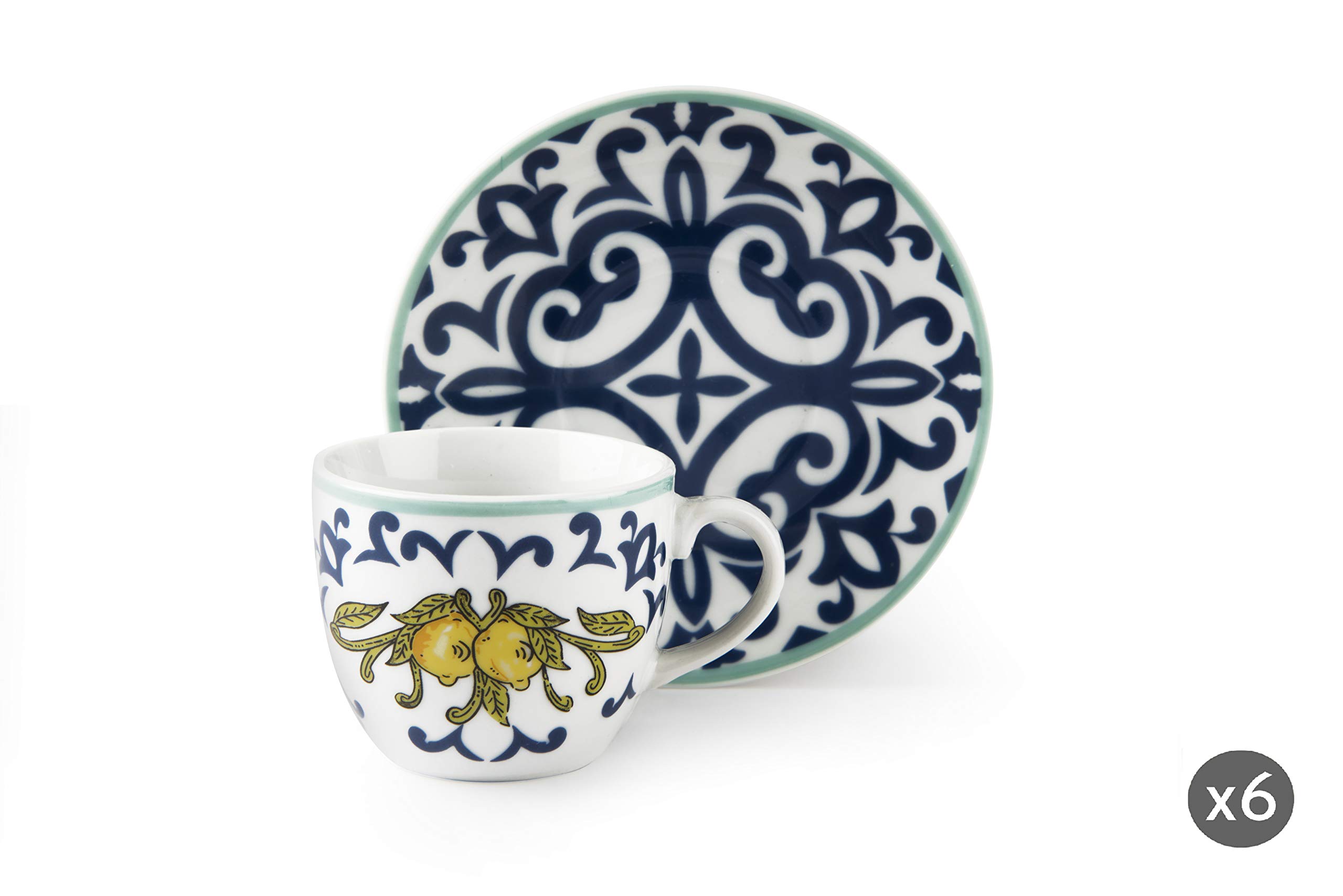 Excelsa Amalfi Servizio Piatti 18 Pezzi, Porcellana & Amalfi Set 6 Tazzine Caffe Con Piattino, Porcellana