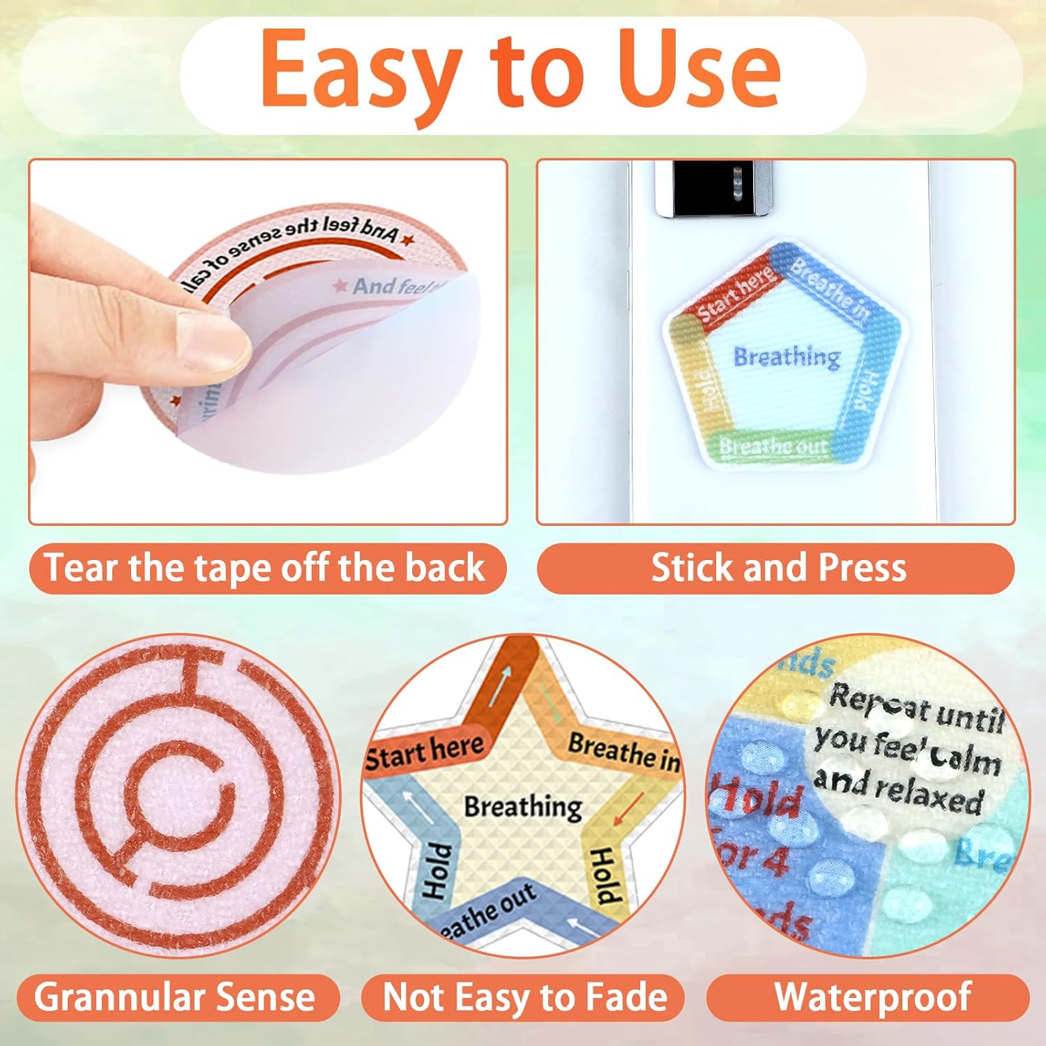 96 Pcs Breath Calm Anxiety Sensory Stickers Reusable Mindfulness Stickers Anti Stress Rough Textured Sticker Anxiety Strips for School Office Classroom Desk Adults Teens Tension Fidget Supplies