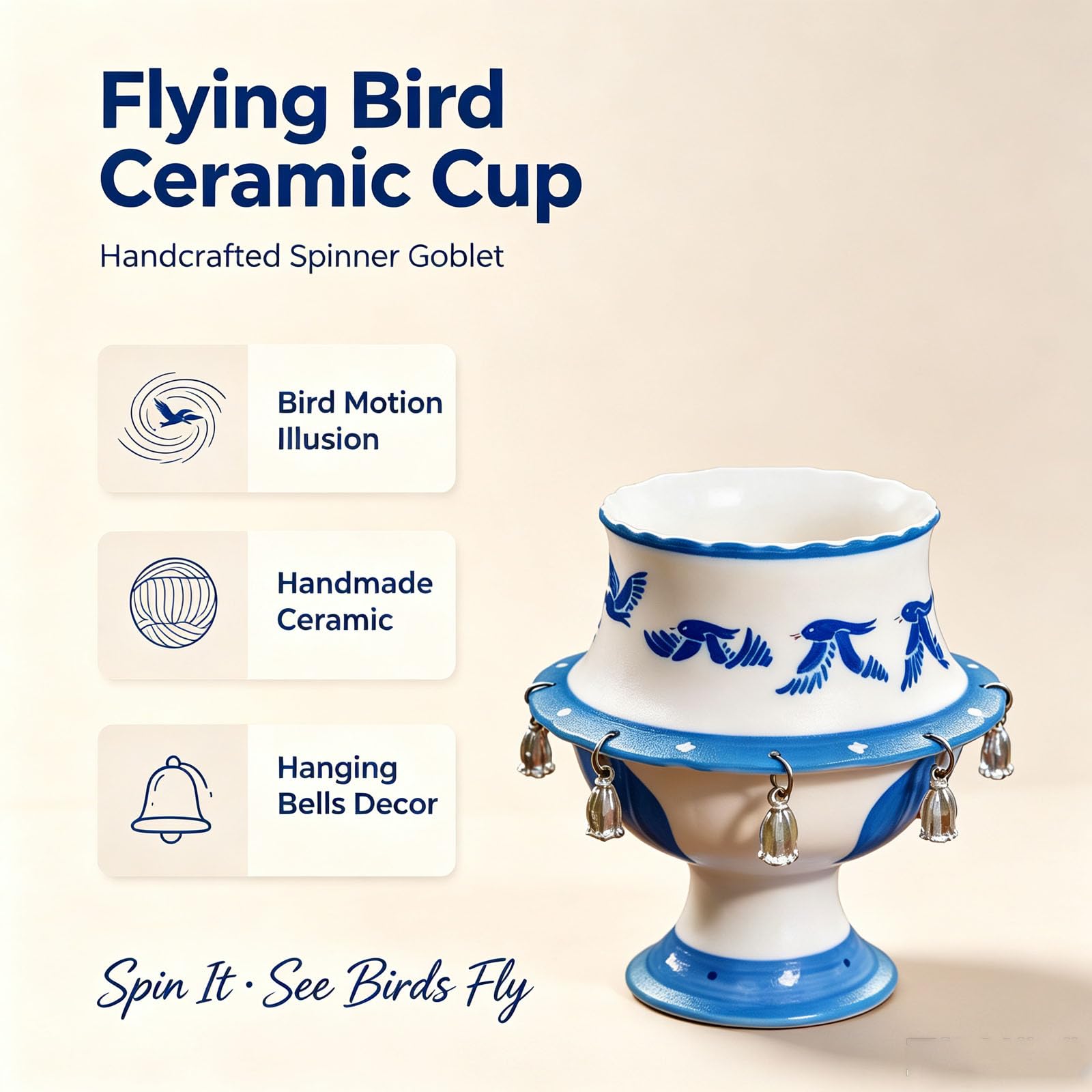 Taza de té de cerámica giratoria de pájaro volador, 3 estilos (#B)