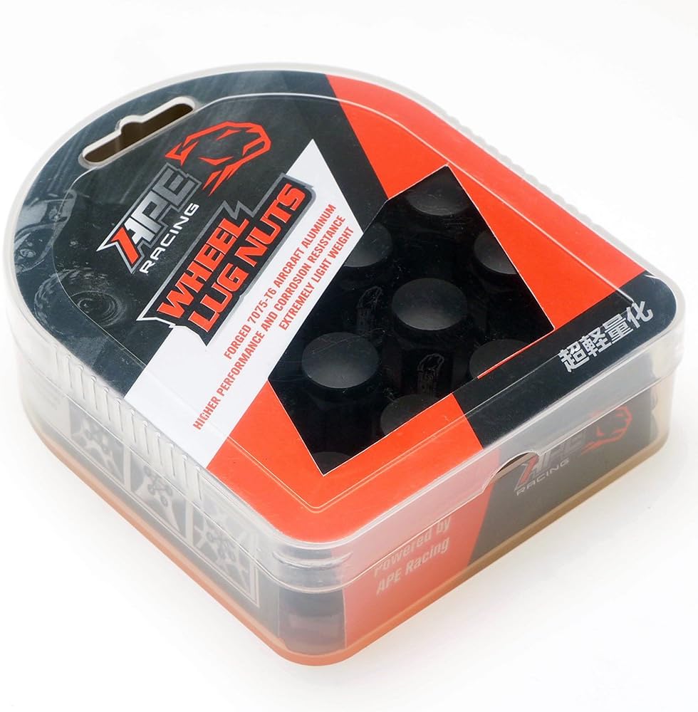 Black Acorn Wheel Lug Nuts - APE RACING Forged 7075-T6 Aluminum 10x1.25mm Tapered Lugnuts (Pack of 16) for ATV Quad, 17mm Hex Head 60 Conical Seat, Extremly Light Weight and Corrosion Resistance