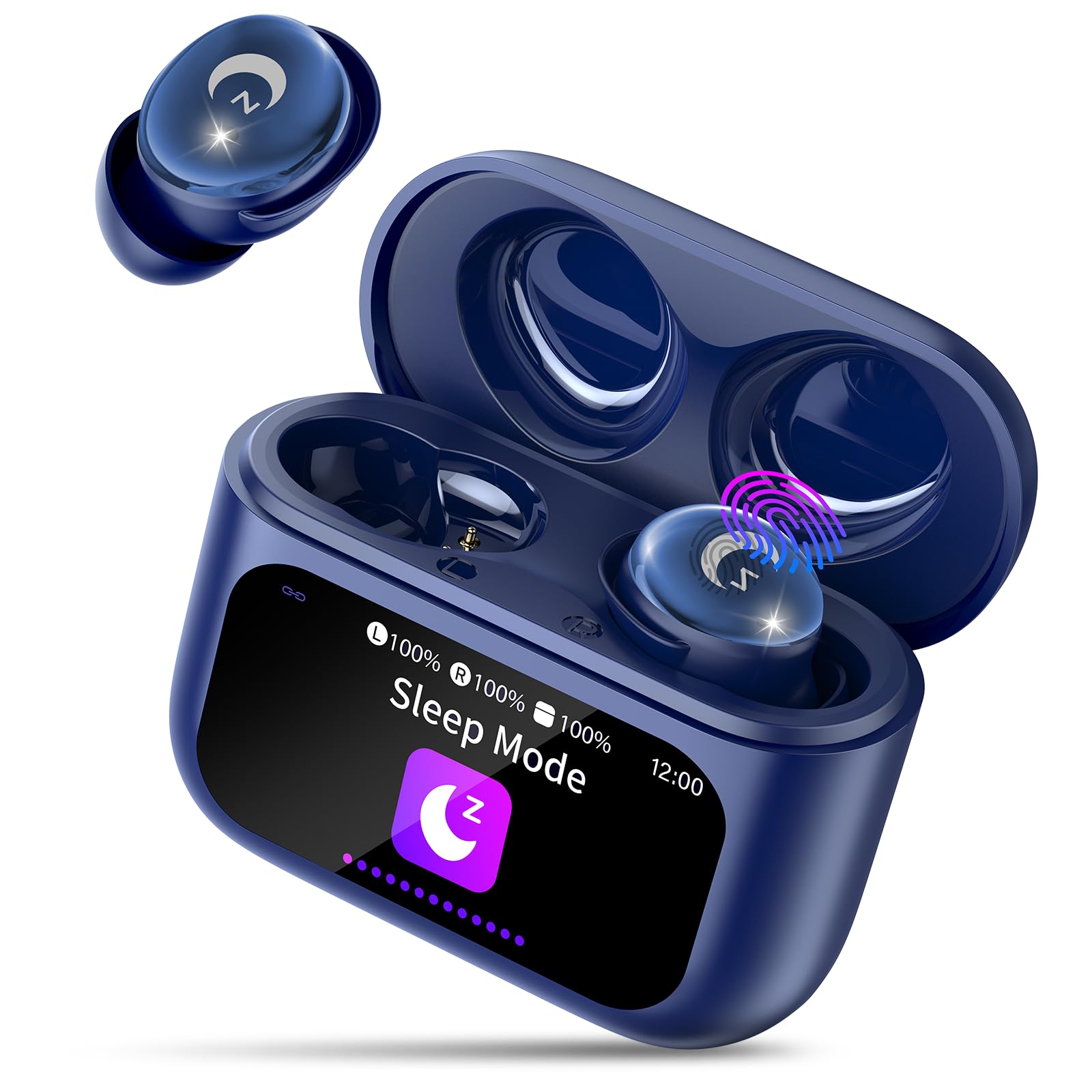 Cuffie Bluetooth, mini cuffie per dormire, 48 ore, Bluetooth 5.4 con touchscreen, cuffie in-ear, senza fili, con cancellazione del rumore ENC, auricolari IPX7, bassi profondi, blu scuro
