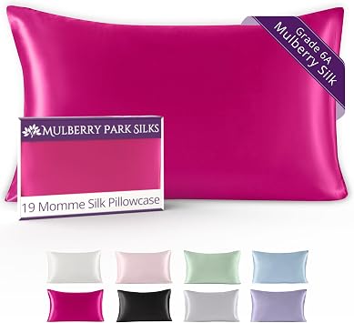 100% Mulberry Silk Pillowcase 19 Momme Zipper Closure - Magenta/King | Pure Grade 6A silk. Helps reduce hair frizz, breakage, sleep lines & retaining moisture. OEKO-TEX certified, hypoallergenic.