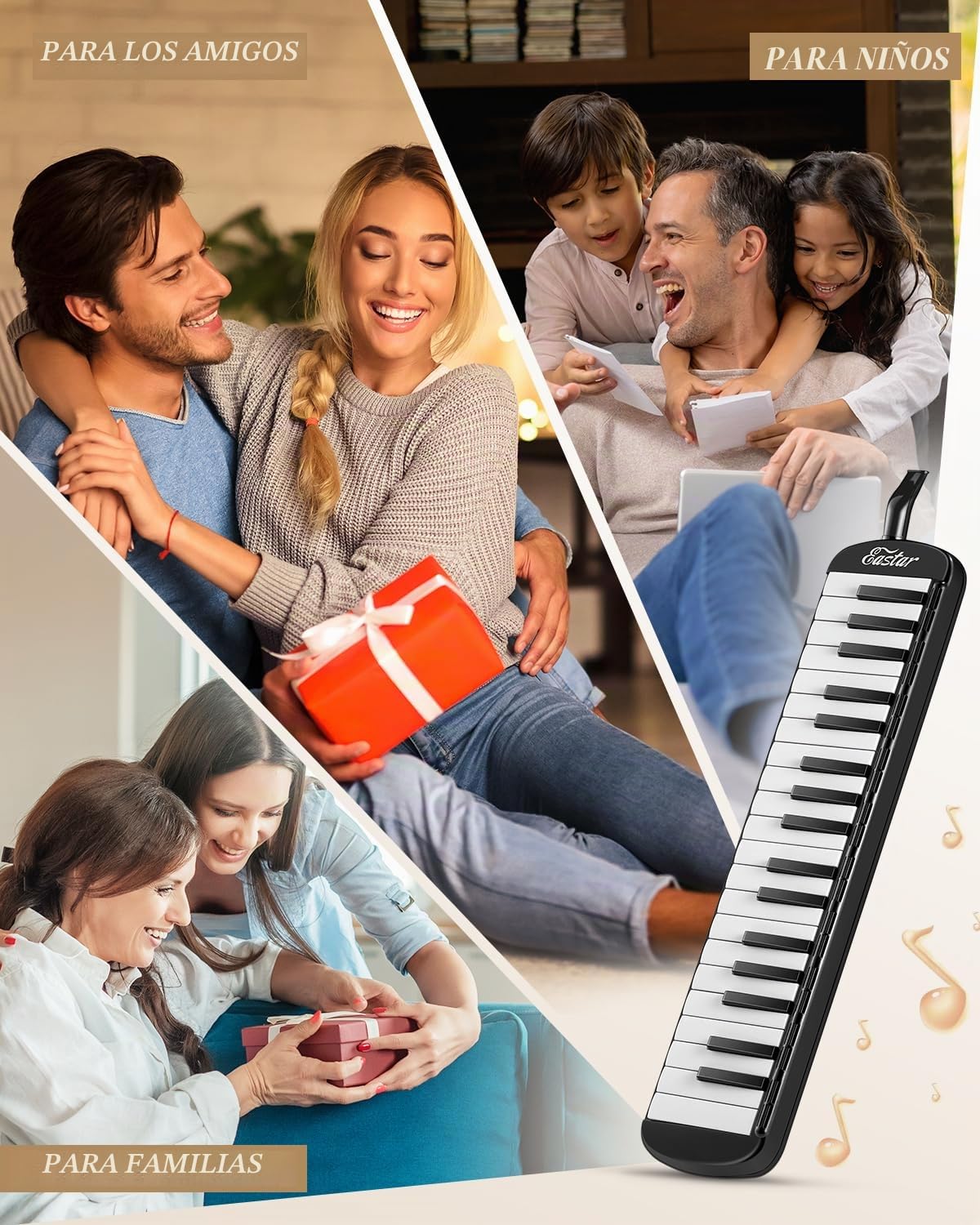 Eastar Melódica de 37 Teclas, Instrumento de Melódica Soprano Teclado Piano de Aire Pianica con 2 Tubos Largos Suaves, Boquillas Cortas, Bolsa de Transporte, Negro