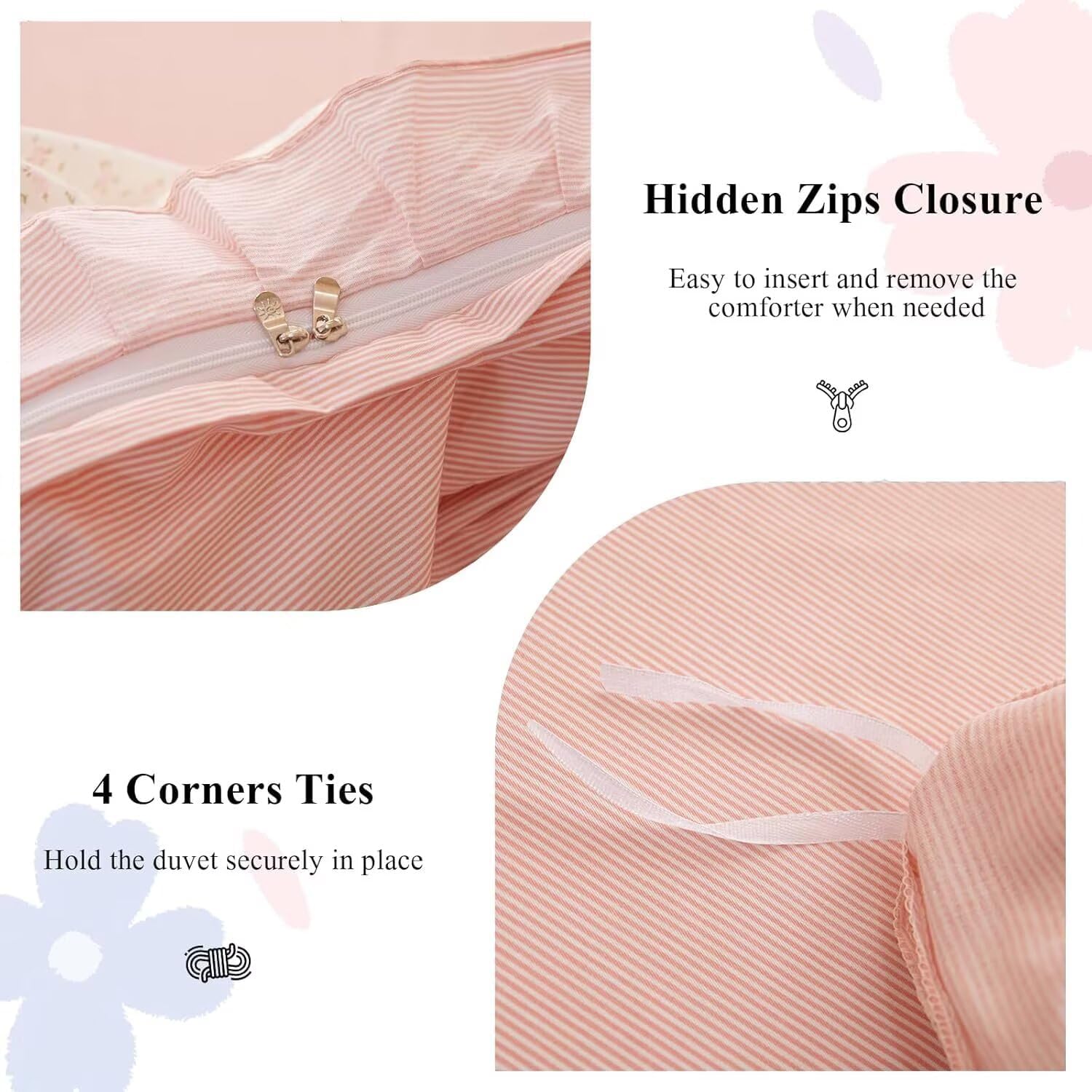Princess Twin XL Duvet Cover Pink Floral 100% Cotton with Ruffle, Coquette Bedding, Teen Girls Romantic Comforter Cover with Zipper Closure, 3 Pcs Floral Aesthetic Bedding Sets 68"x90"