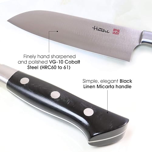 Miniatura 5 de Hattori Cuchillo de chef japonés, FH-4L, cuchillo Santoku profesional, cuchillo de cocina VG-10 de acero cobalto con mango ergonómico de micarta de