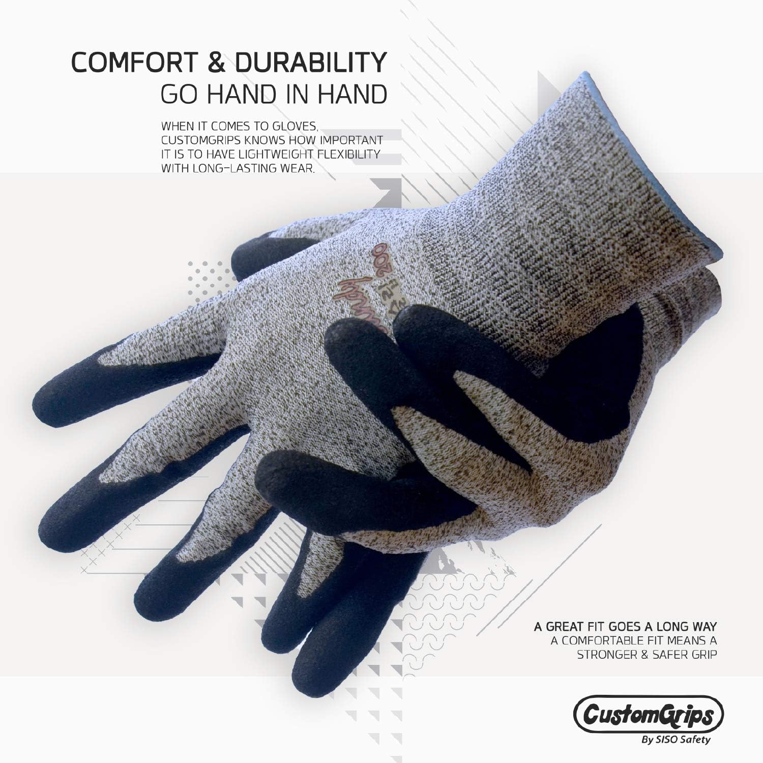 CustomGrips By SISO Safety Exclusive U50 Level 4 Cut Resistant Gloves, Black, Medium, 10 Pairs - Image 5