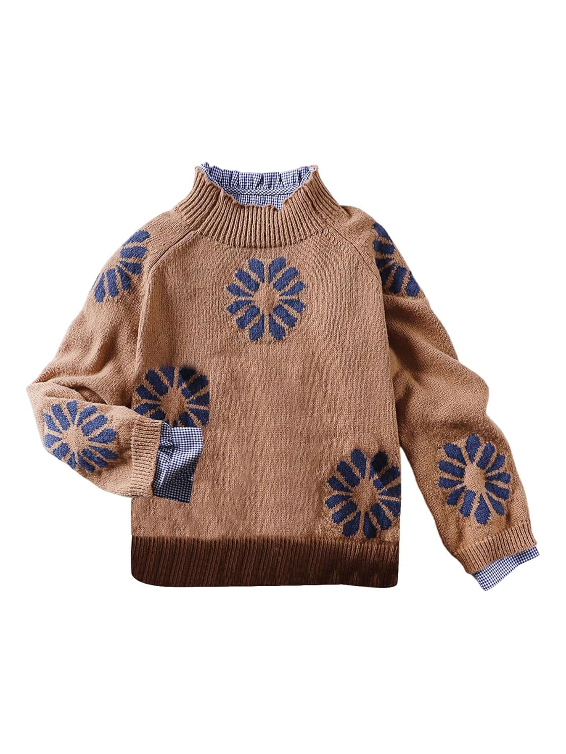Verdusa Womens Embroidery Pullover Sweaters Raglan Sleeve Stand Collar Knit Tops