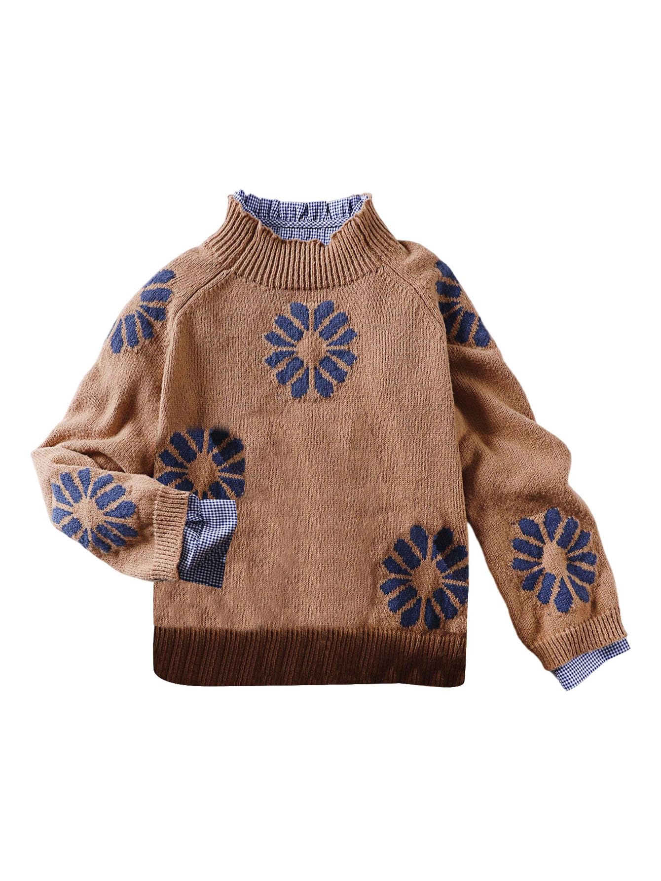 Verdusa Womens Embroidery Pullover Sweaters Raglan Sleeve Stand Collar Knit Tops