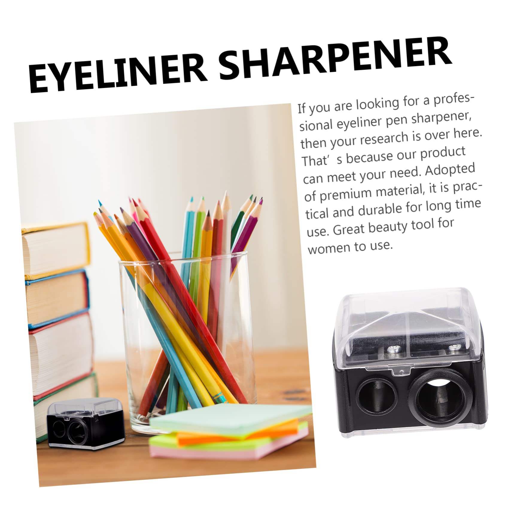 DOITOOL 4pcs Makeup Pencil Sharpener Double Holes Black for Women Lipstick Eyeliner Tool Random Color