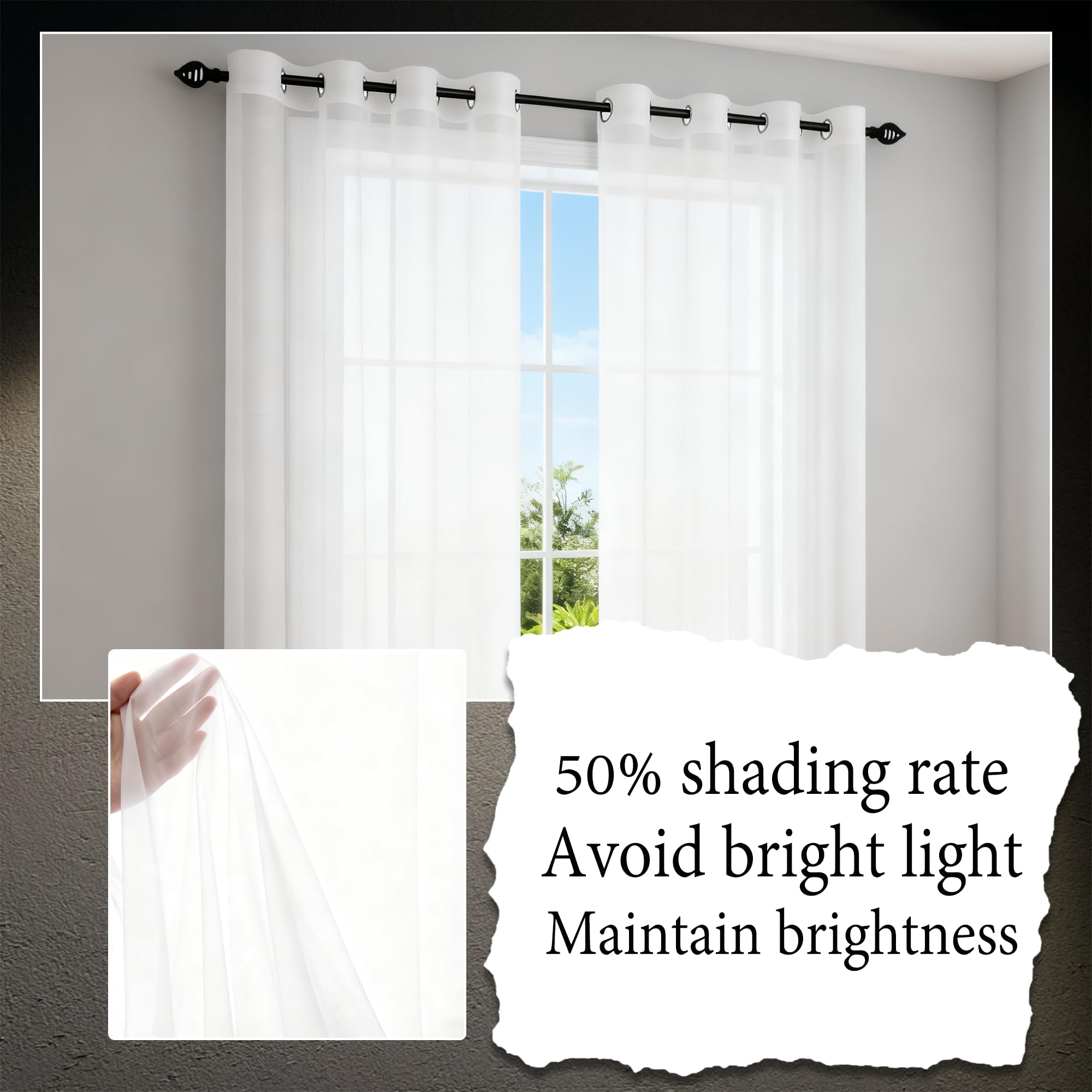 Cortinas Visillos 360 x 245 cm con Ojales Cortinas Dormitorio Matrimonio Poliéster para La Pasillos de Salon y Dormitorios de Juvenil, Blanco
