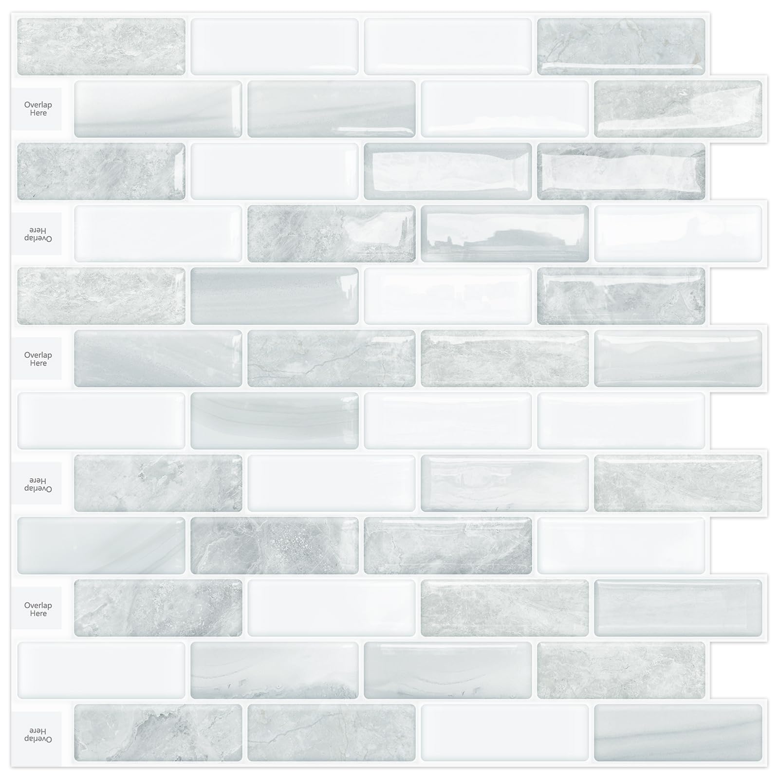 Crystal Self Adhesive Sticky Splashback Peel and Stick on Wall Tiles Marble 3D for Kitchen Bathroom,Grey 10-Sheet (12"x 12")