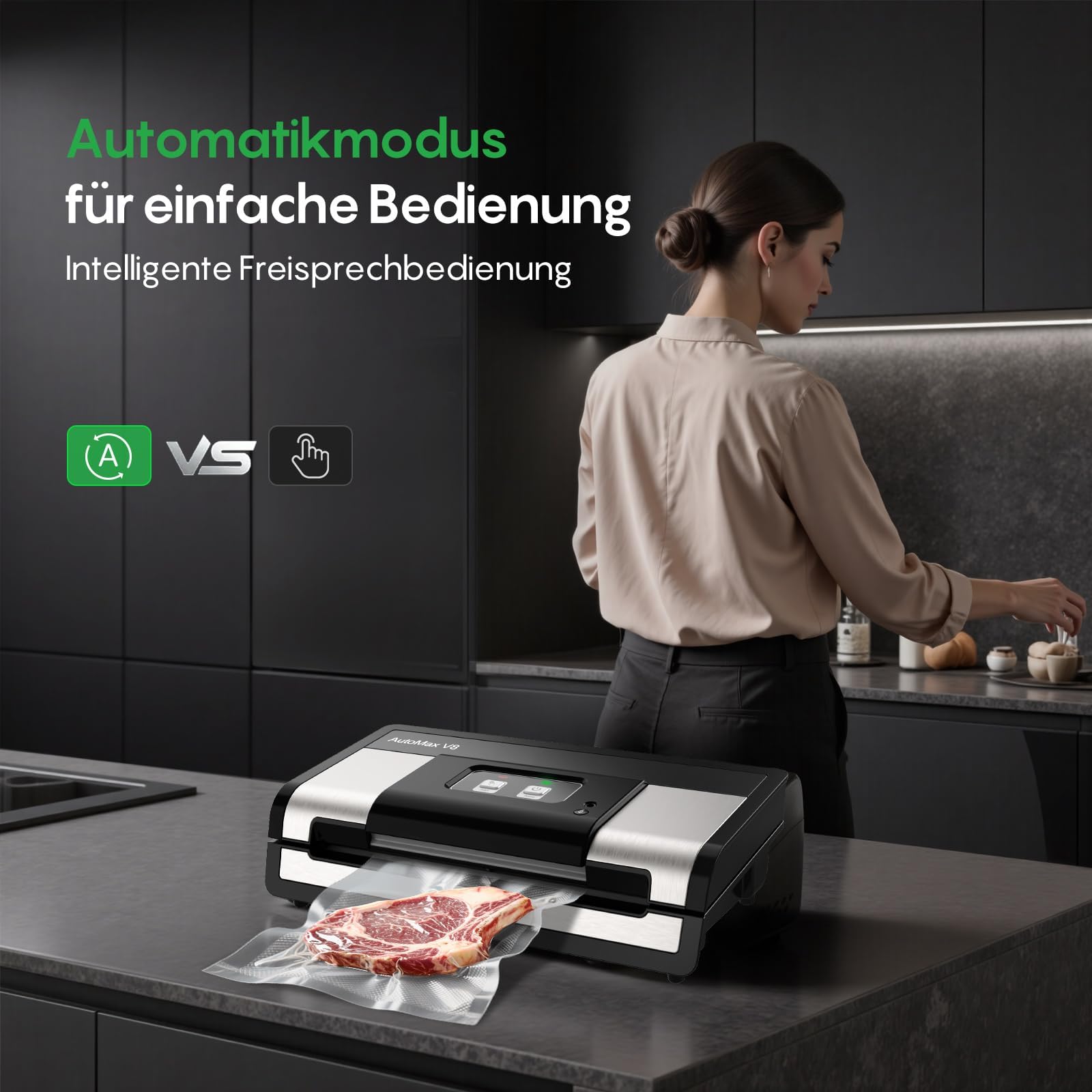 FRESKO Vakuumiergerät Automatik 18L/min Turbo-Saugkraft 1-Knopf-Bedienung inkl. 2 Beutelrollen