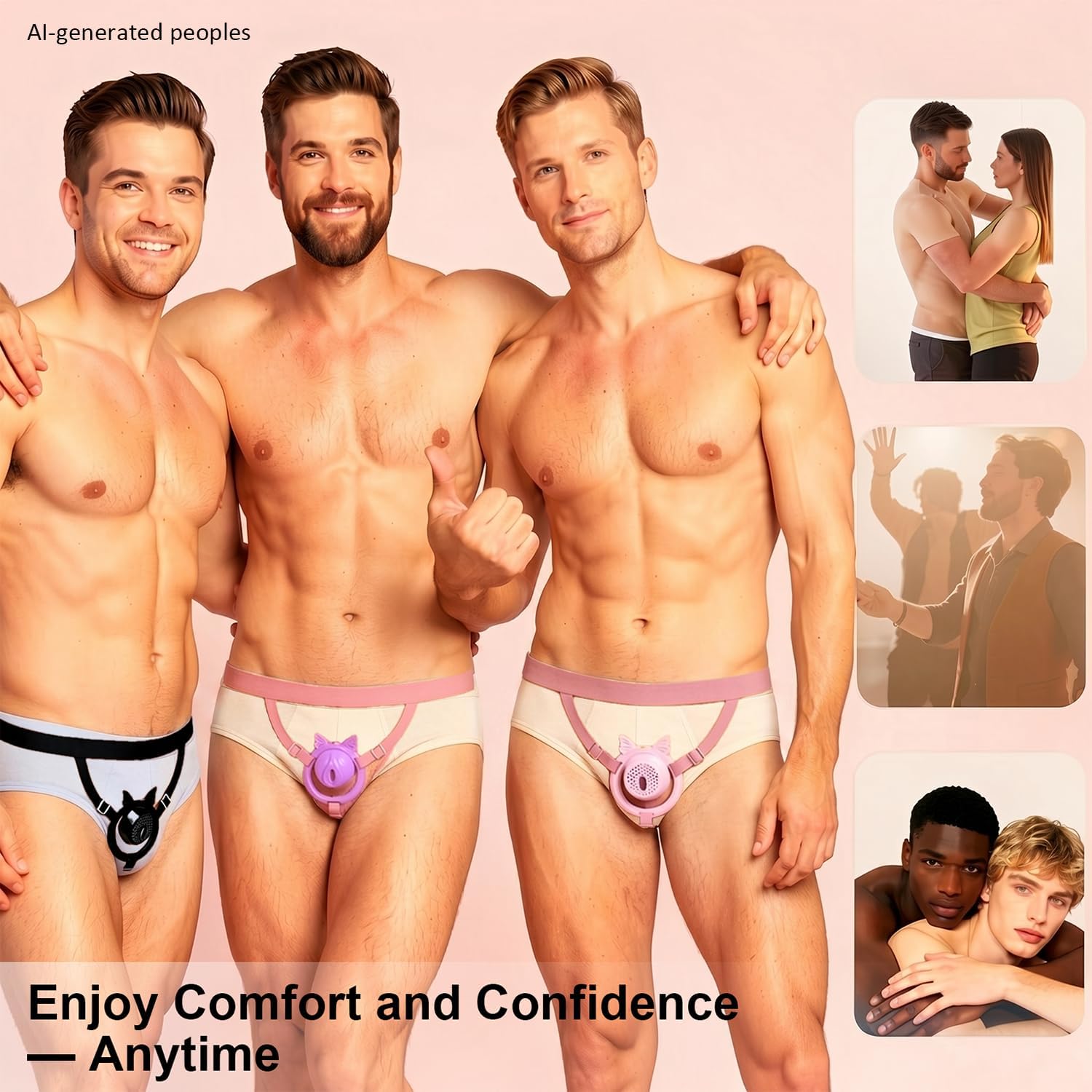 Male Flat Chastity Cage 2-Piece Set, Yithuet Soft Ring Chastity Cage Violet