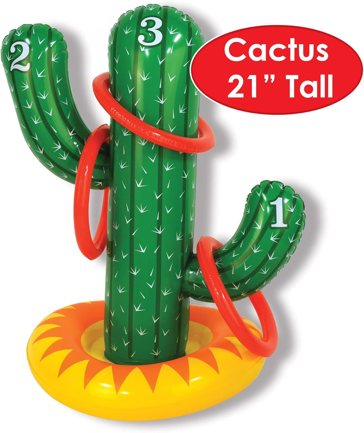 Beistle Inflatable Cactus Ring Toss – 2 Pack Blow-Up Plant Targets with 6 Rings Total, Fun Western-Themed Party Activity, Picnic Event Set, Carnival & Summer Poolside Backyard Competition, 21" & 7¼"