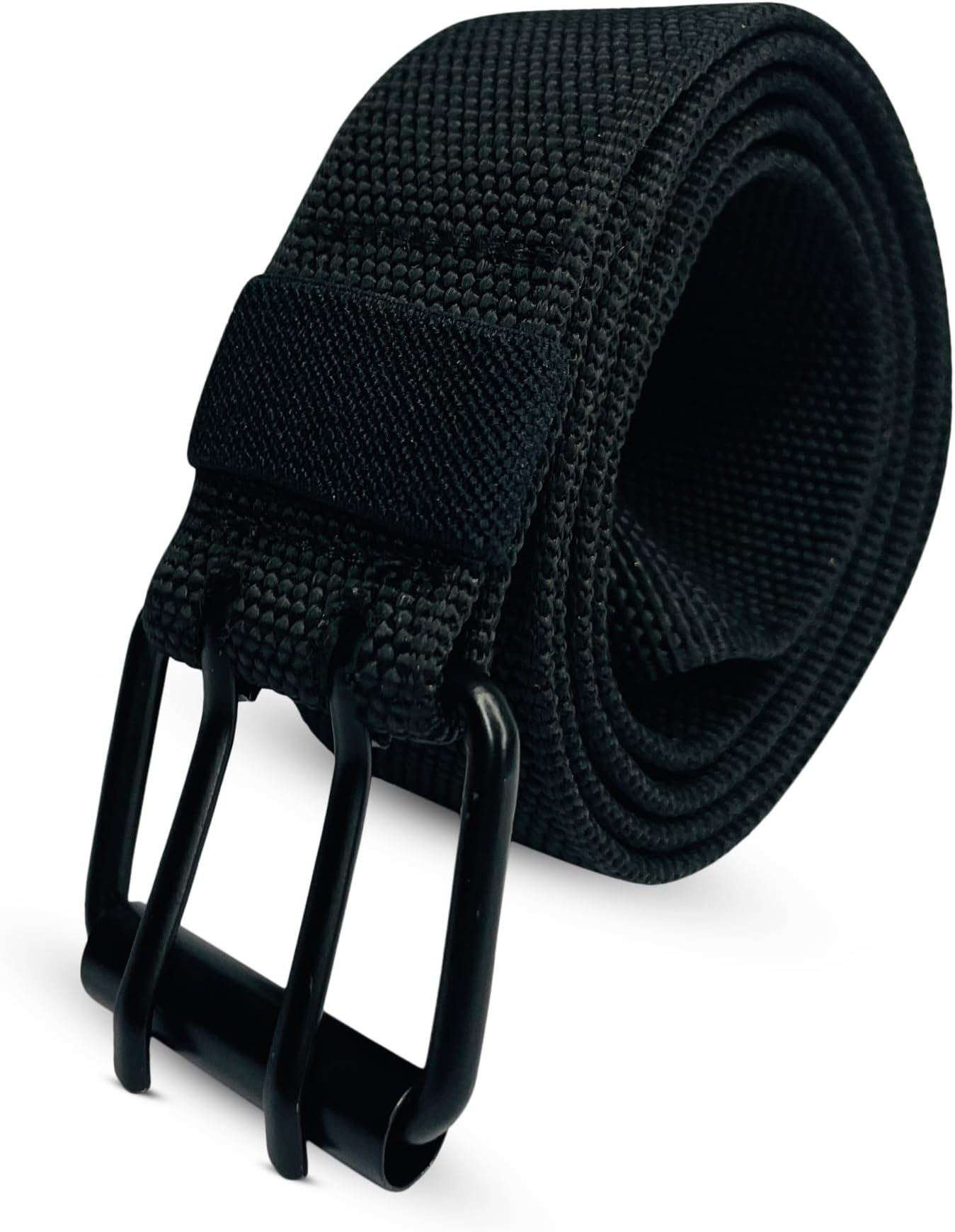 Polyester Double Black Grommet Belt, 120cm (47.24”) Duel Rivet Eyelet Studded Heavy Duty Polyester Web Belt with Black Metal Buckle for Work, Outdoor, and Casual Use
