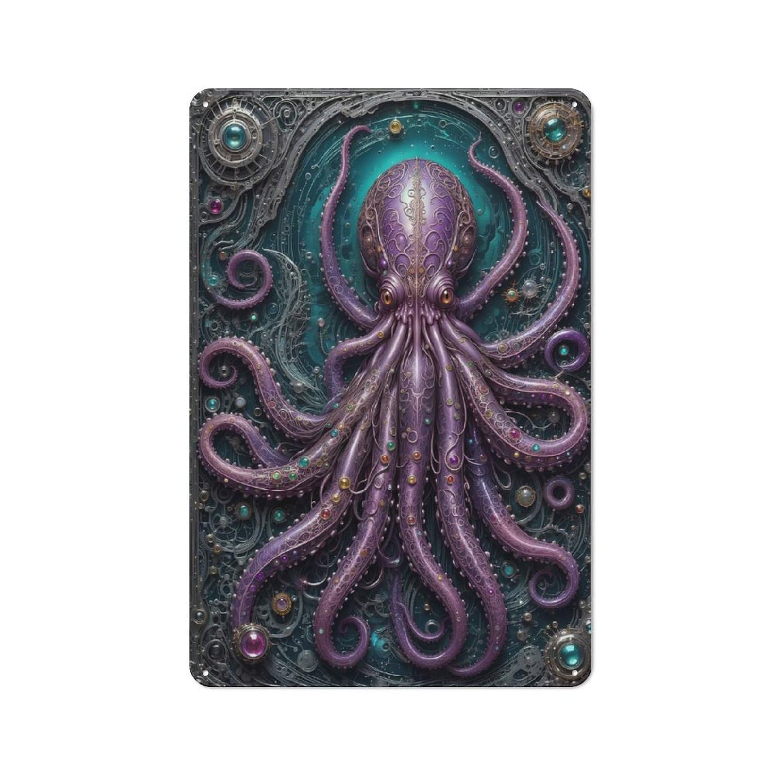 Junmoney Style-15 Garden Style Ancient Steampunk Kraken Tin Sign 30X20cm, Porch Wall Decor For Patio Bar, Workshop, Shed Or Kitchen