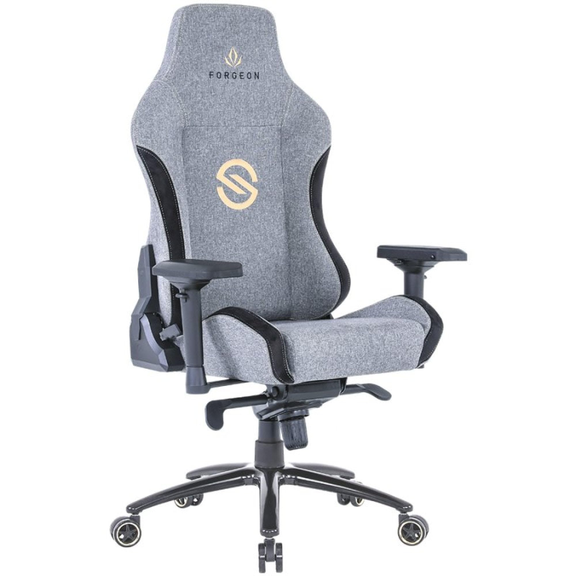 Forgeon Spica Fabric Silla Gaming de Tela Transpirable Gris, Respaldo Reclinable, Reposabrazos Ajustables 2D, Cojines Lumbar y Cervical, Base Metálica, Silla Ergonómica para Gaming y Oficina