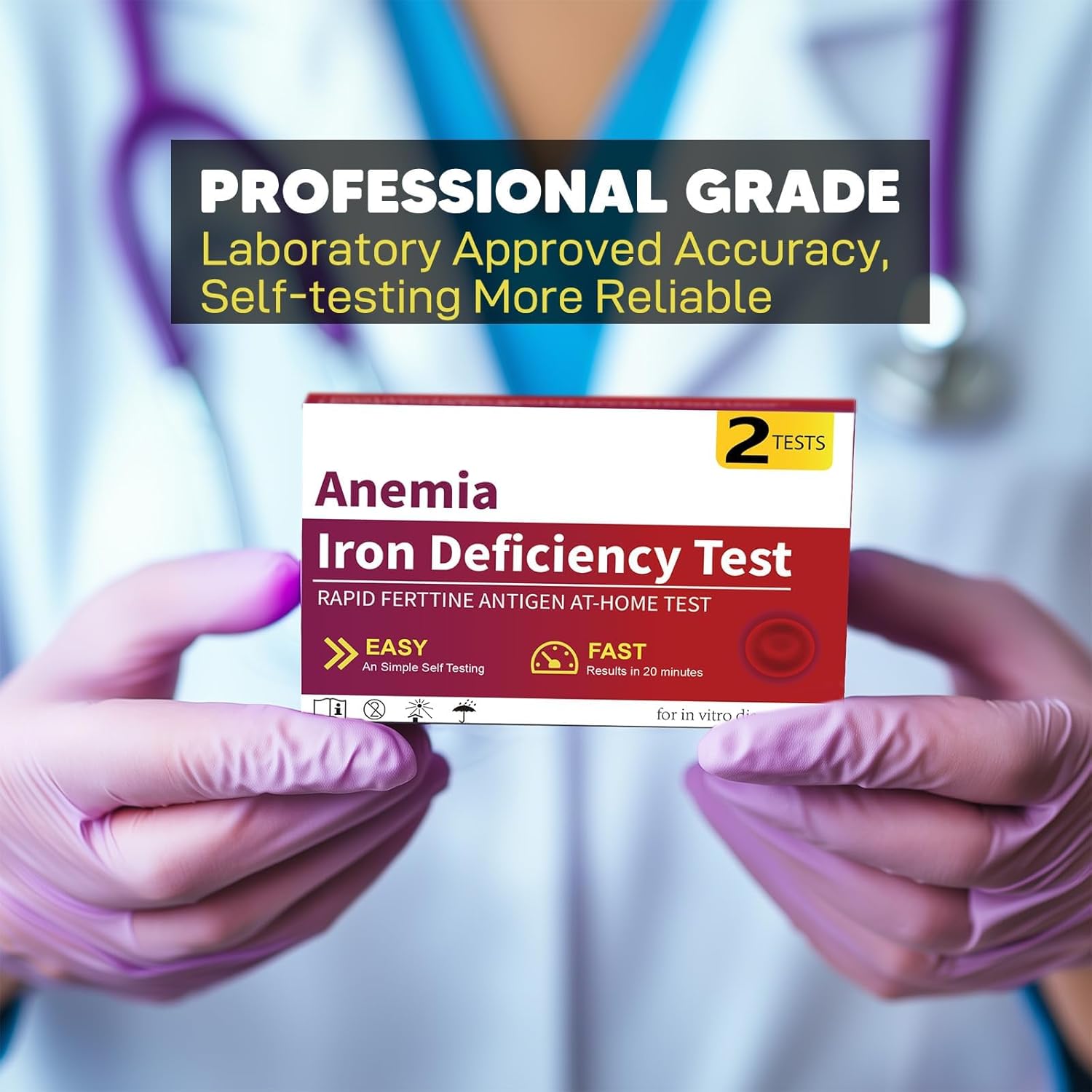 Iron Deficiency Home Test kit Rapid Self-Test Iron Level Anemia Ferritine for Men, Women, Adults, and Children [2 Tests]