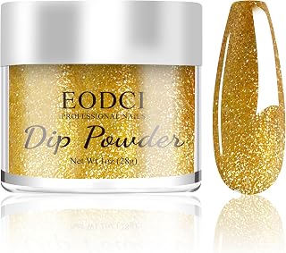 Salon Quality Glitter Gold Nail Dip Powder 1OZ Sparkle Glitters Nail Dipping Powder with Opal Foils, Smooth Fine Powder Easy to use for starters, Metallic