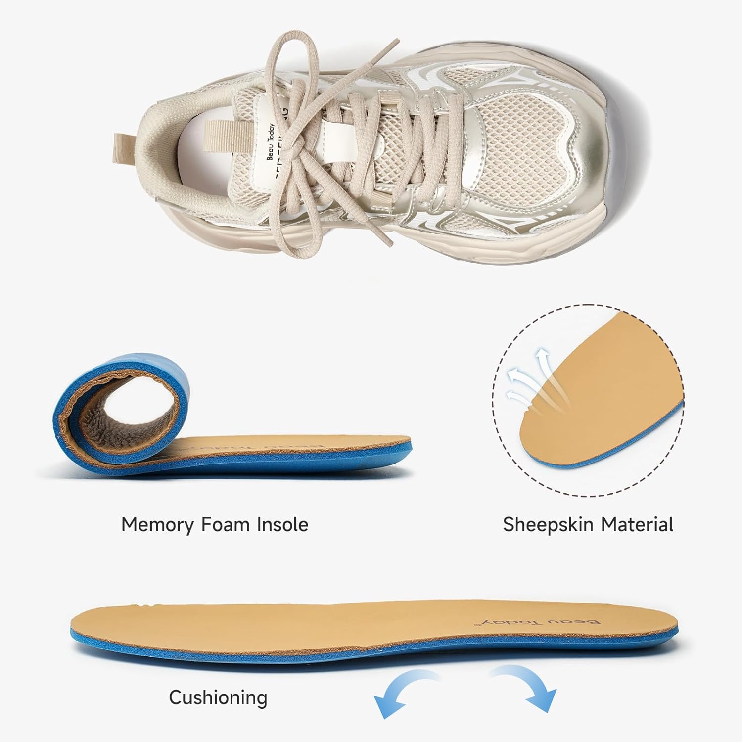 BEAU TODAY Womens Chunky Sneakers Platform Fashion Sneakers for Women Non-Slip Breathable Women's Dad Shoes Comfortable Lace-up Wide Width Tennis Shoes - Image 4