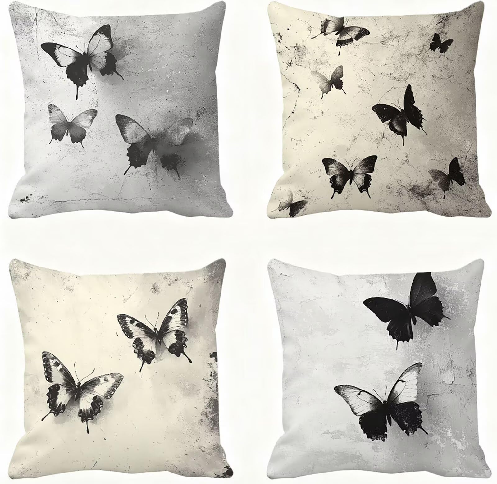 Taie oreiller 45x45 super doux lot de 4 housses de coussin noires lavables et durables