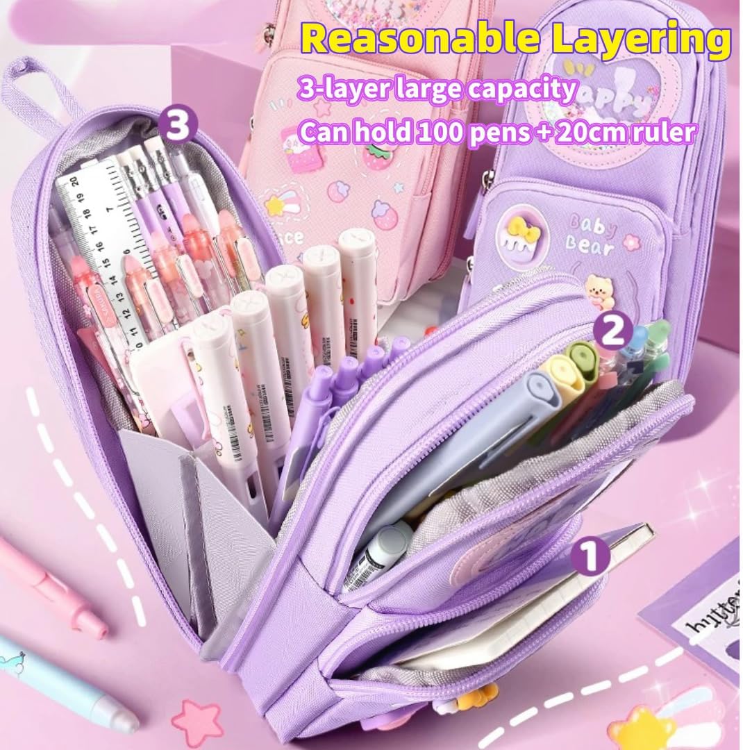 Large Capacity Kawaii Purple Pencil Case