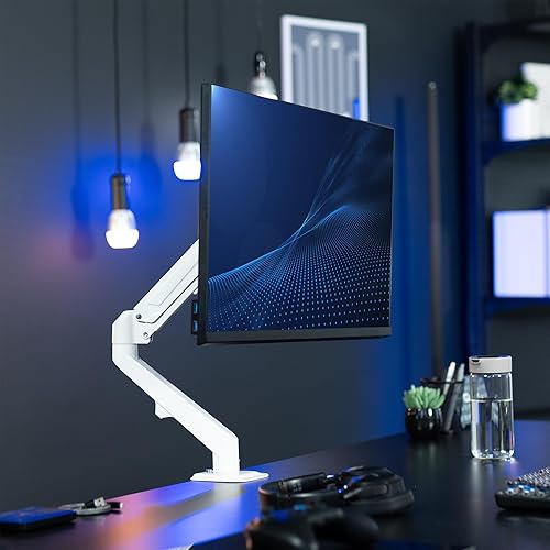 Miniatura 2 de VIVO Heavy Duty Single Monitor Tension Arm for up to 27 inch Screens, Holds 14.3 lbs, Premium Desk Mount Stand, White, STAND-V101OW Blanco
