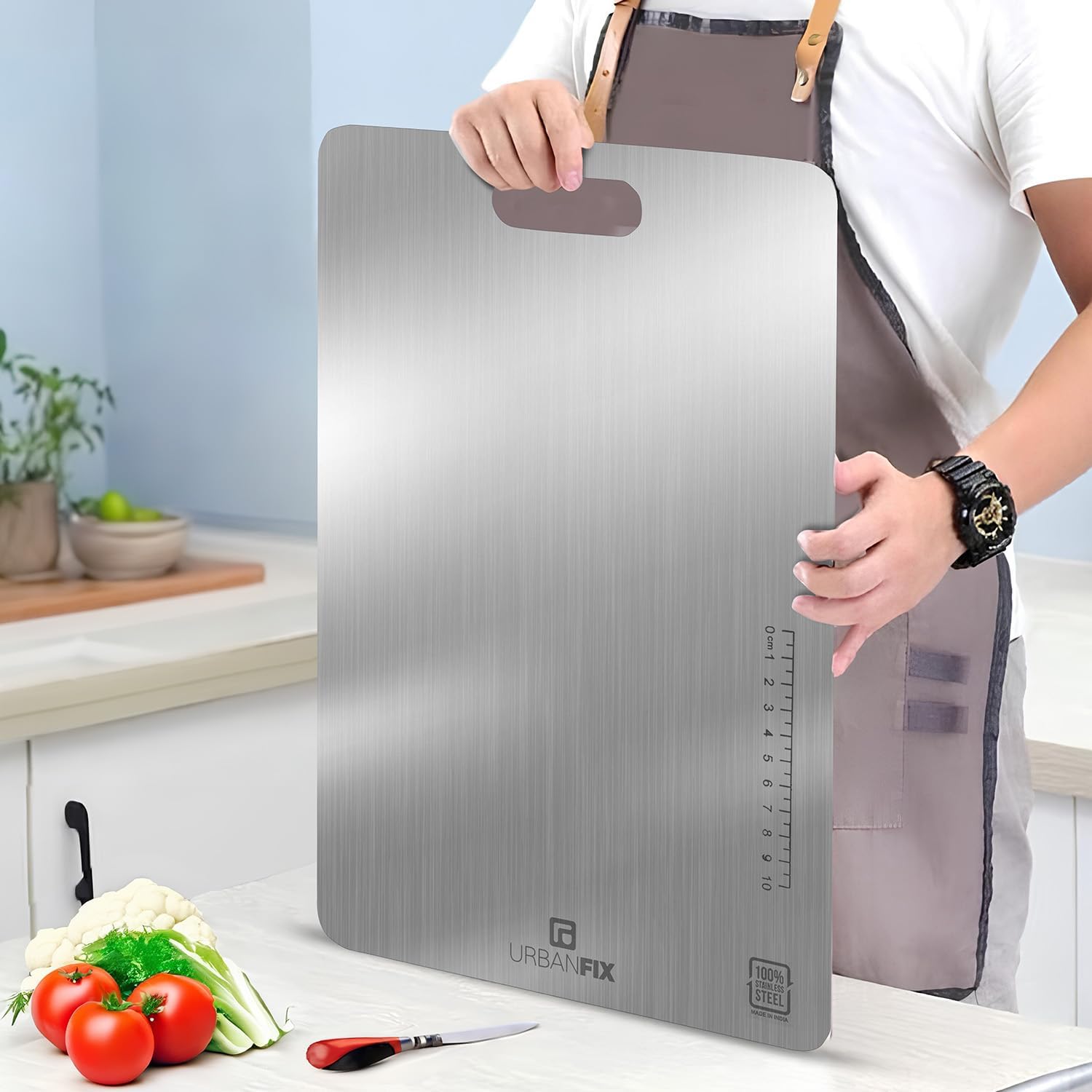 UrbanFix Chopping Board Stainless Steel Metal Cutting Kitchen, Heavy Duty Choping-Board Vegetable, Fruit Cutter, Meats Vegetable Chopper Boards,Safe Durable with Warranty (XL 50x31x1.2CM)