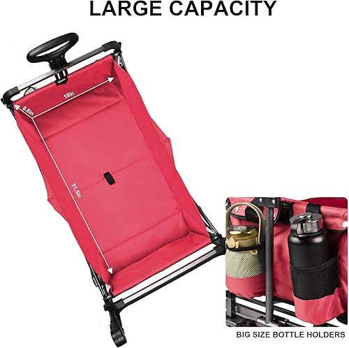 Miniatura 3 de Carros plegables, carrito de jardín plegable resistente para exteriores, con mangos de empuje, ruedas grandes para arena, picnic, campamento,