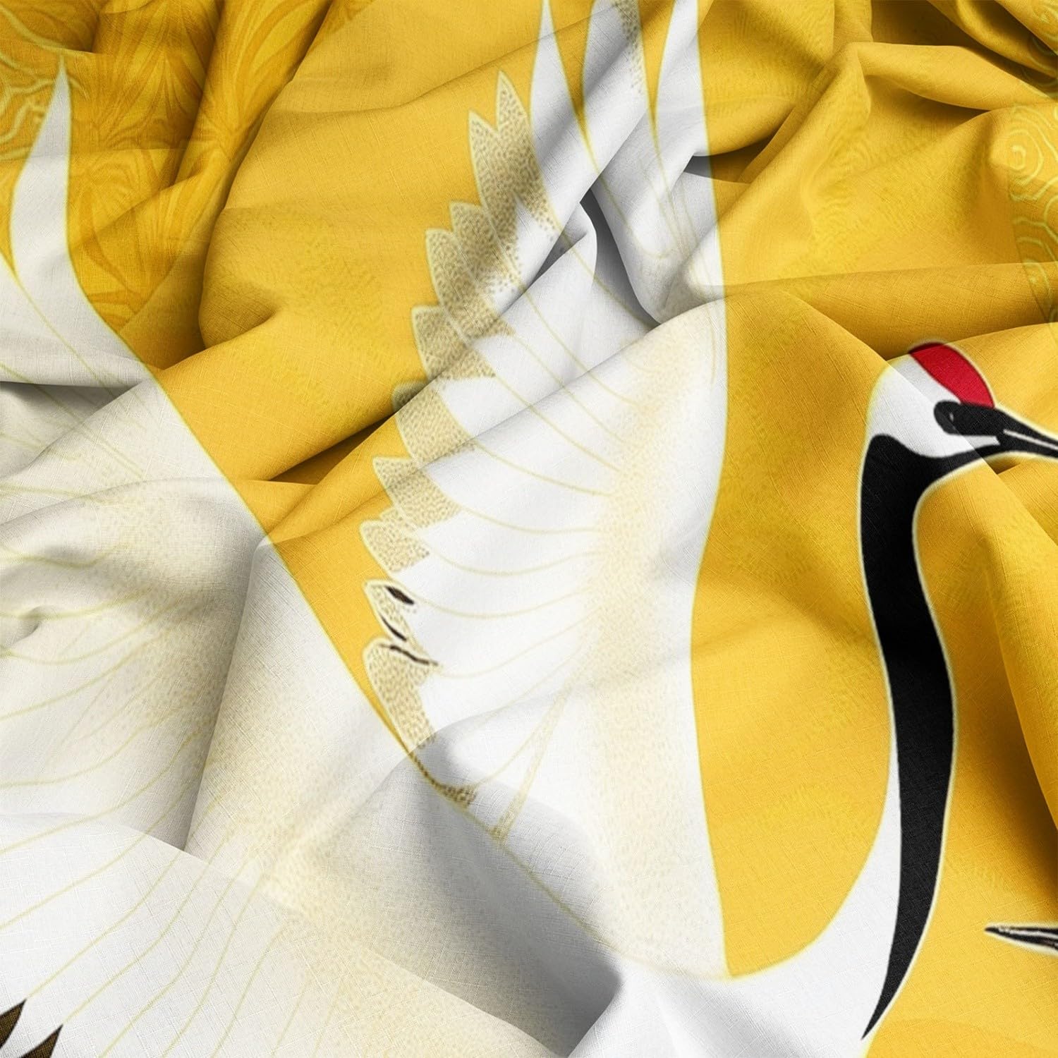 Housse de Couette 220 x 240 cm (2 Taies 65x65), Style L'Élégance De La Grue Blanche Japonaise, en Microfibre Brossée de Qualité pour Un Lit Élégant, Jaune