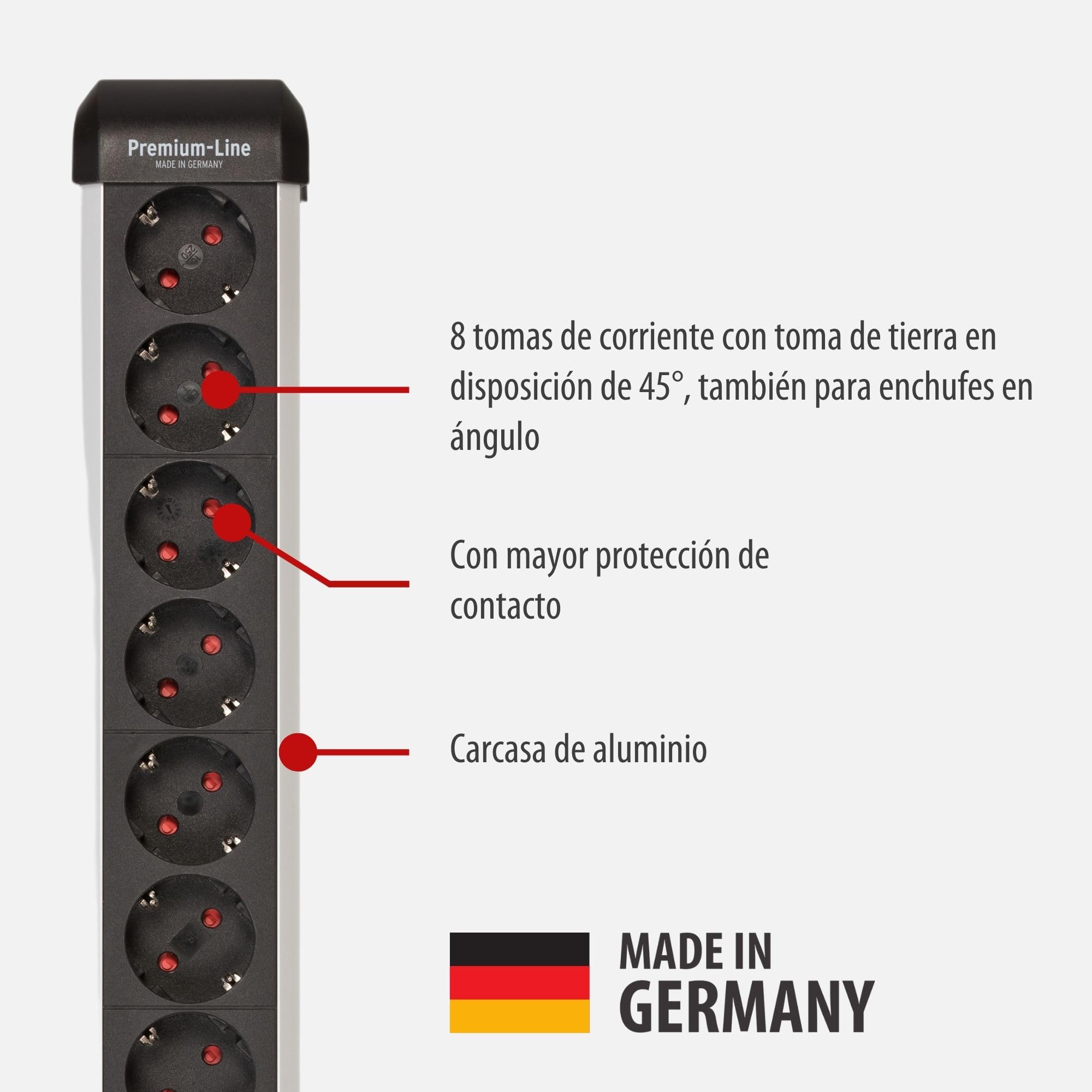 Brennenstuhl Premium-Protect-Line regleta enchufes de 8 Tomas con protección sobretensión (Cable de 3m, Interruptor, protección hasta 60.000A, Fabricado en Alemania) Plateado/Negro
