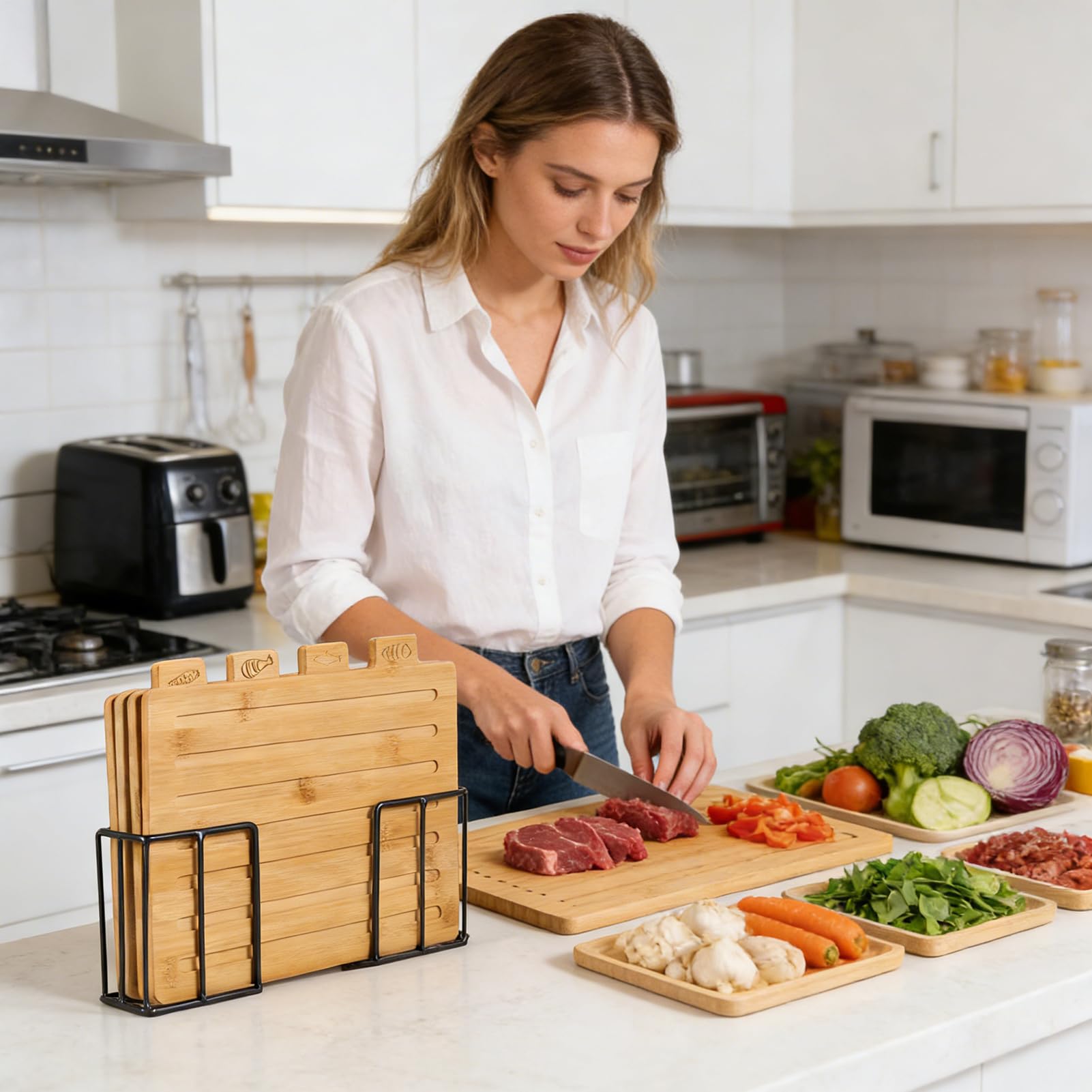 Tagliere Alimentare Set da 4 per Preparazione dei Pasti | Set di Taglieri in Legno per Alimenti Famiglia Uomini Donne Casa Ristorante Caffè Appartamento Campeggio Dispensa