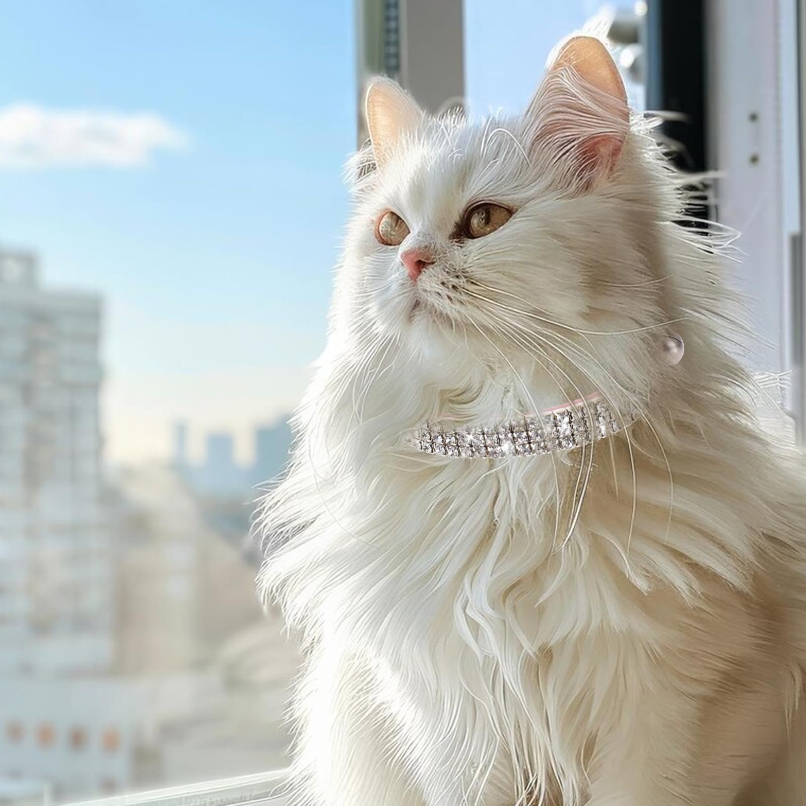 Cat Soft Collar with Bells, Rhinestones, and Diamantes for Small Dogs and Cats, pink, 29 *1.5cm - Image 4